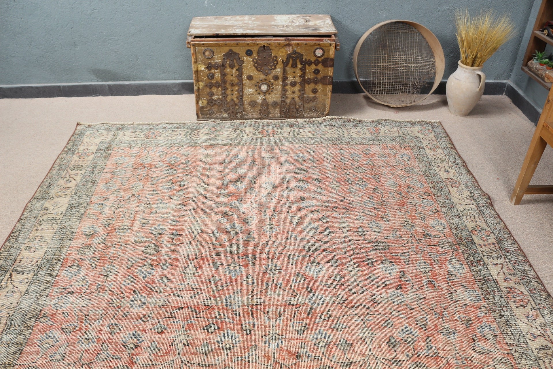 Vintage Rug, Rugs for Saloon, Turkish Rug, Salon Rug, Cool Rug, Antique Rug, Dining Room Rugs, Pink Moroccan Rug, 7.2x11 ft Oversize Rugs