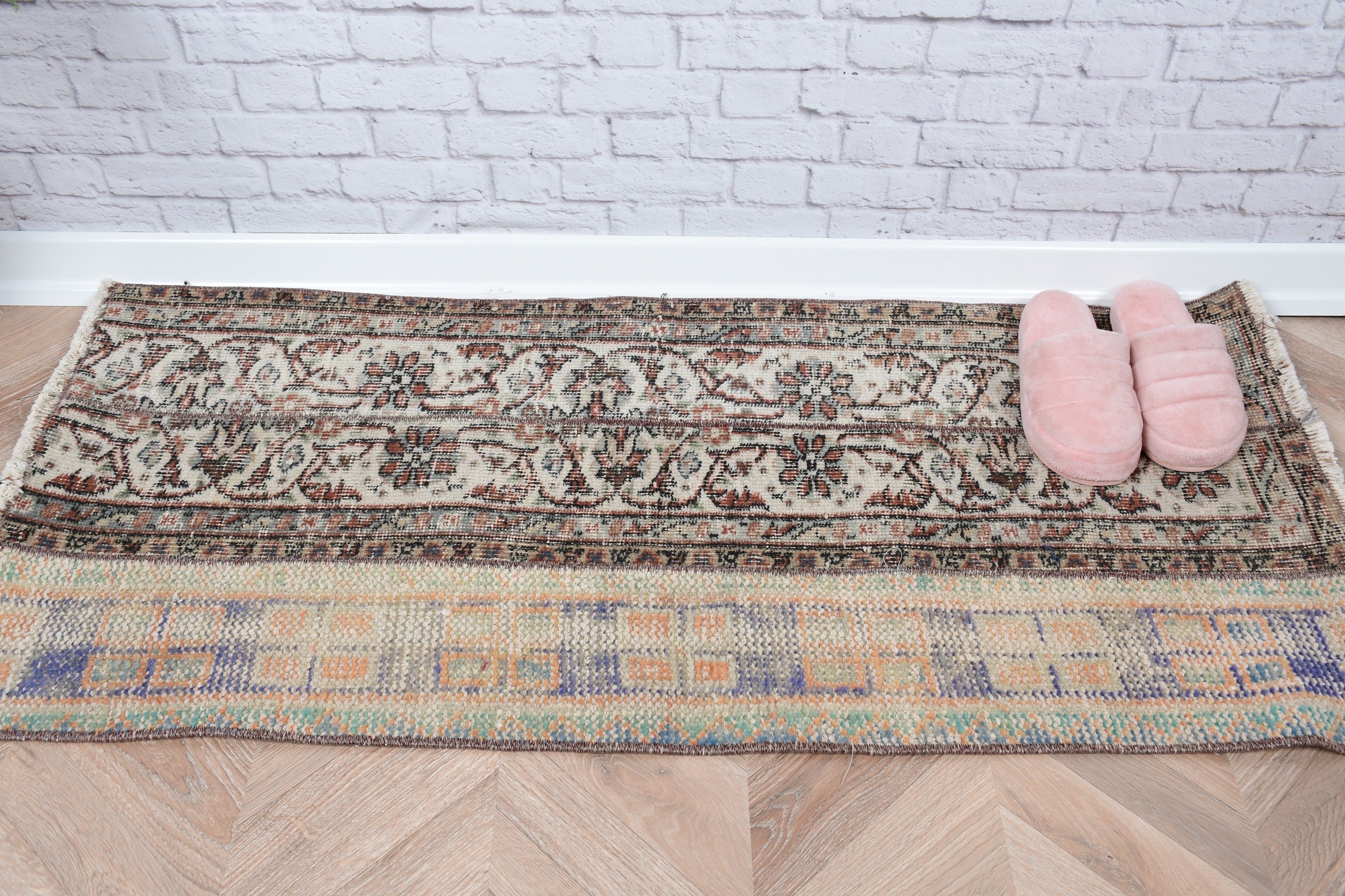 Kitchen Rug, Bright Rug, Turkish Rug, 1.8x4 ft Small Rug, Entry Rug, Beige Anatolian Rugs, Rugs for Door Mat, Vintage Rug, Anatolian Rugs