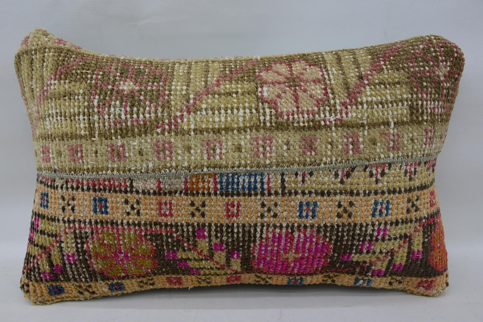 Ev Dekor Yastık, 12"x20" Bej Yastık Kılıfı, Kilim Yastık Kılıfı, İkat Yastık Kılıfı, Vintage Kilim Kırlent, Parlak Yastık Sham