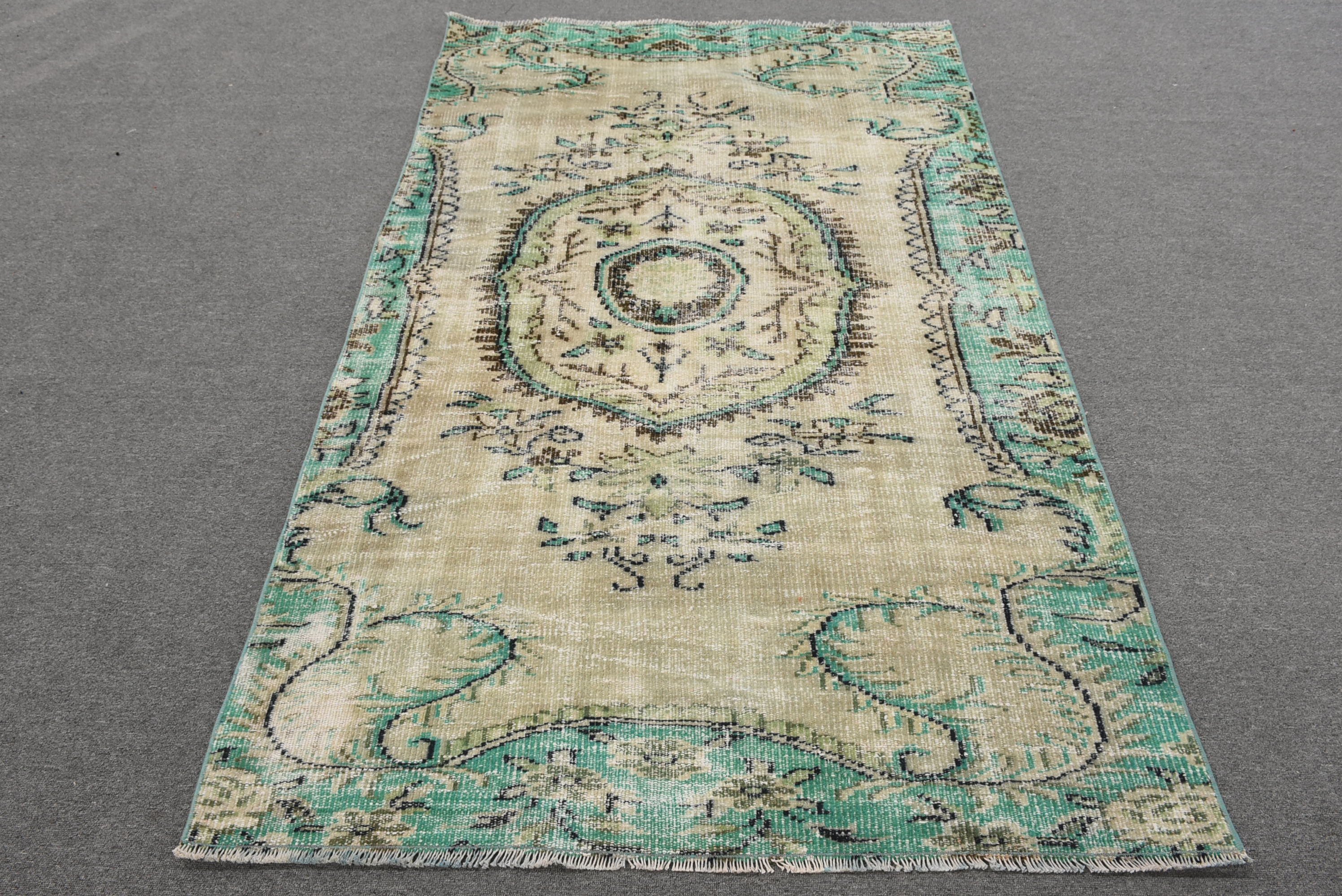 Dining Room Rug, Turkish Rugs, Living Room Rugs, Vintage Rug, Floor Rug, Antique Rug, Green Wool Rug, 4.2x7.3 ft Area Rug, Rugs for Floor