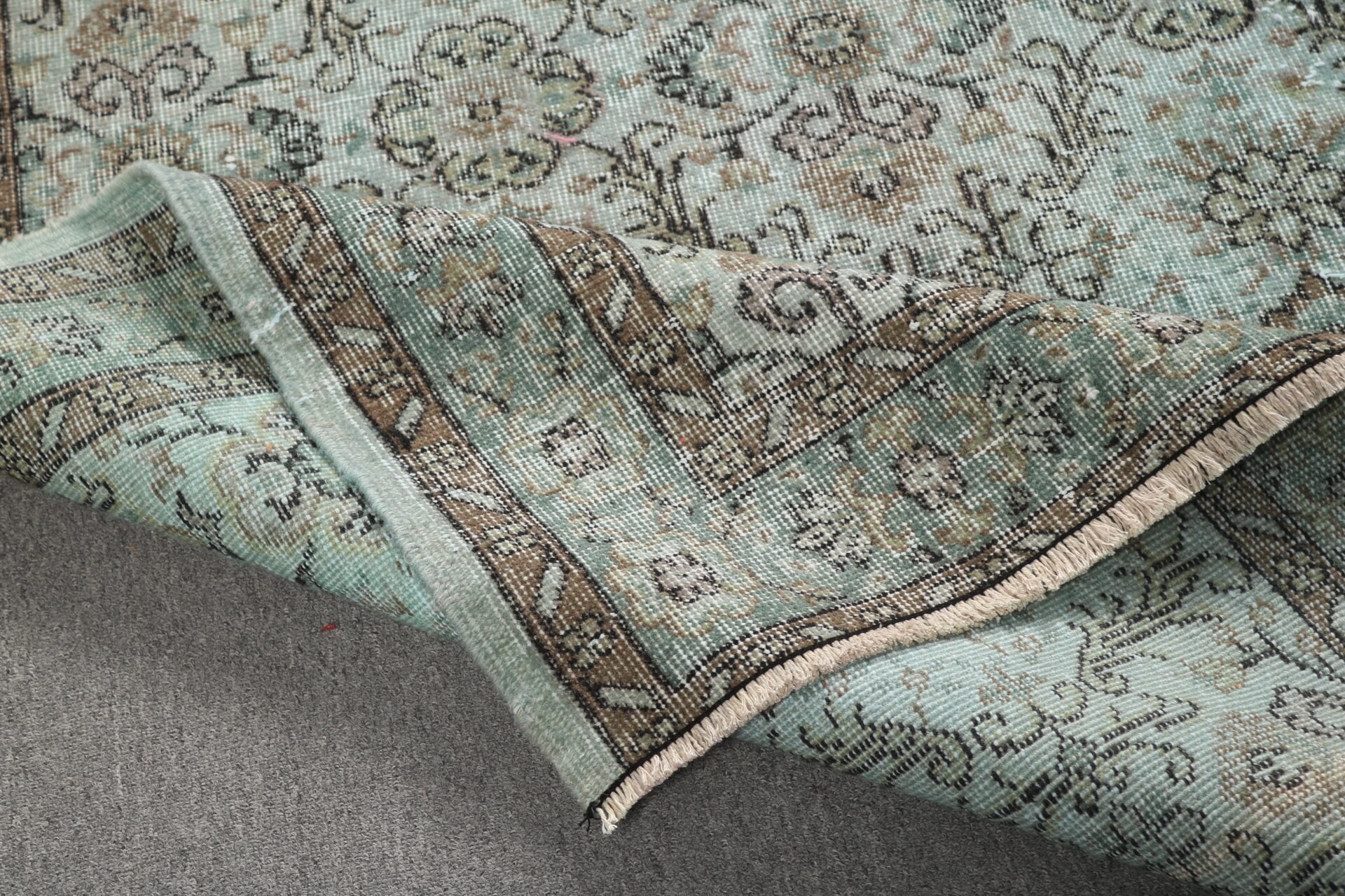 Büyük Vintage Halı, Yatak Odası Halısı, Vintage Halılar, Türk Halıları, Büyük Oushak Halısı, Oryantal Halılar, 5x8,3 ft Büyük Halı, Yeşil Antika Halı