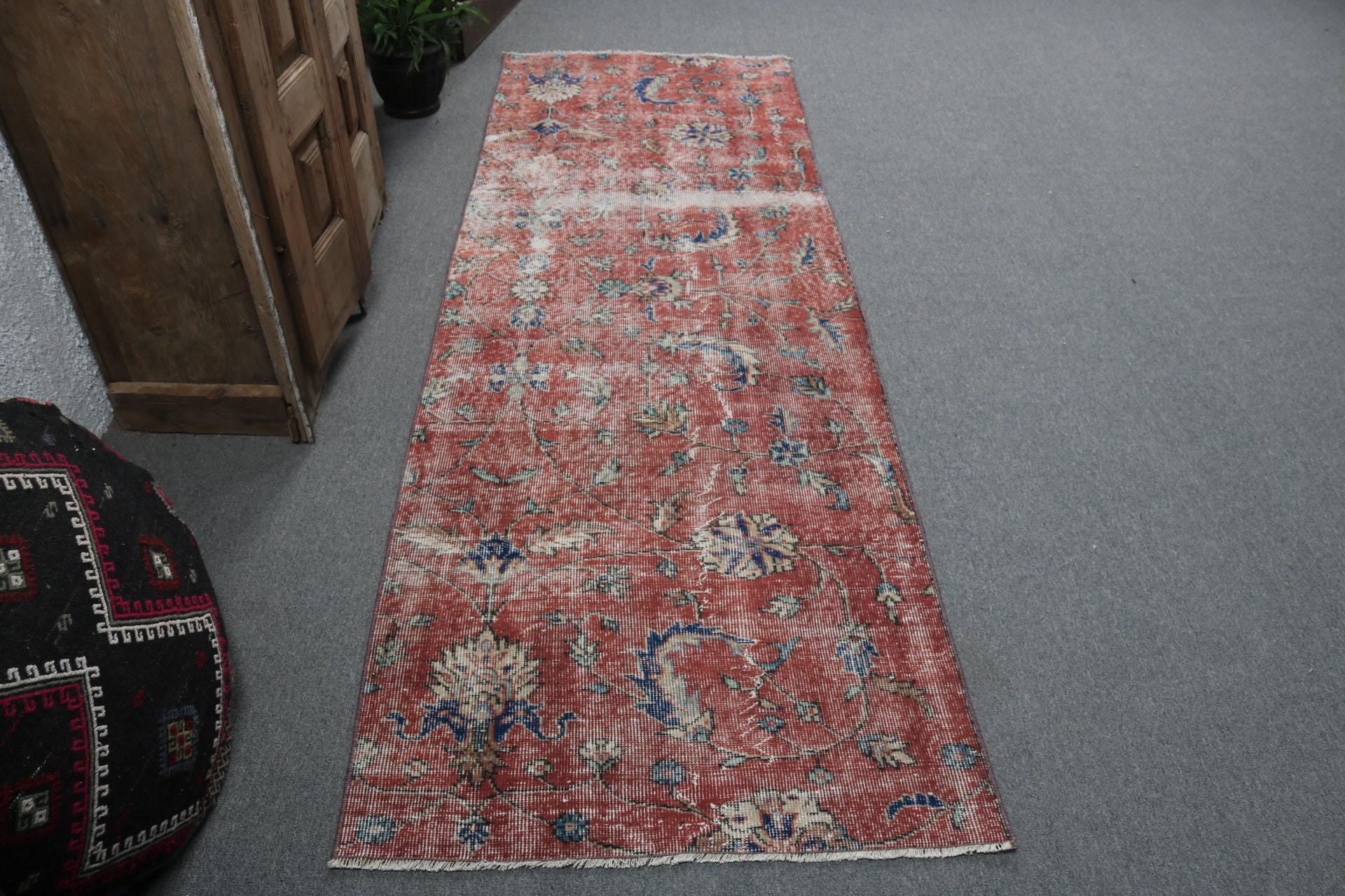 Mutfak Halısı, Kırmızı Boho Halıları, 2.9x8.5 ft Runner Halısı, Vintage Halılar, El Dokuma Halısı, Bohem Halısı, Koridor Halıları, Türk Halısı