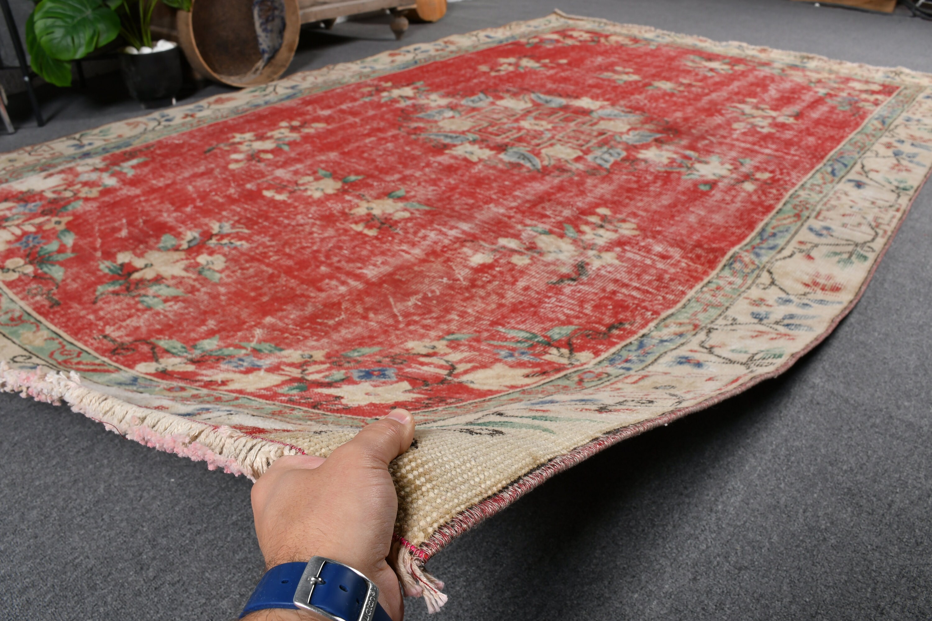 Yatak Odası Halısı, Kırmızı Oryantal Halı, Yatak Odası Halıları, Oryantal Halı, 6x9.6 ft Büyük Halı, Türk Halıları, Vintage Halılar, Ev Dekorasyonu Halısı, Salon Halıları