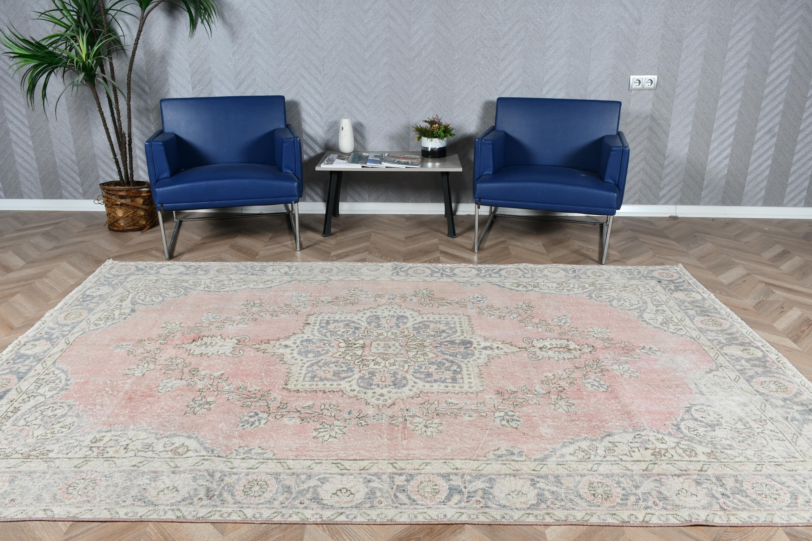 Türk Halısı, 5.9x9.4 ft Büyük Halı, Anadolu Halısı, Yemek Odası Halıları, Yatak Odası Halısı, Pembe Soğuk Halı, Salon Halıları, Vintage Halı