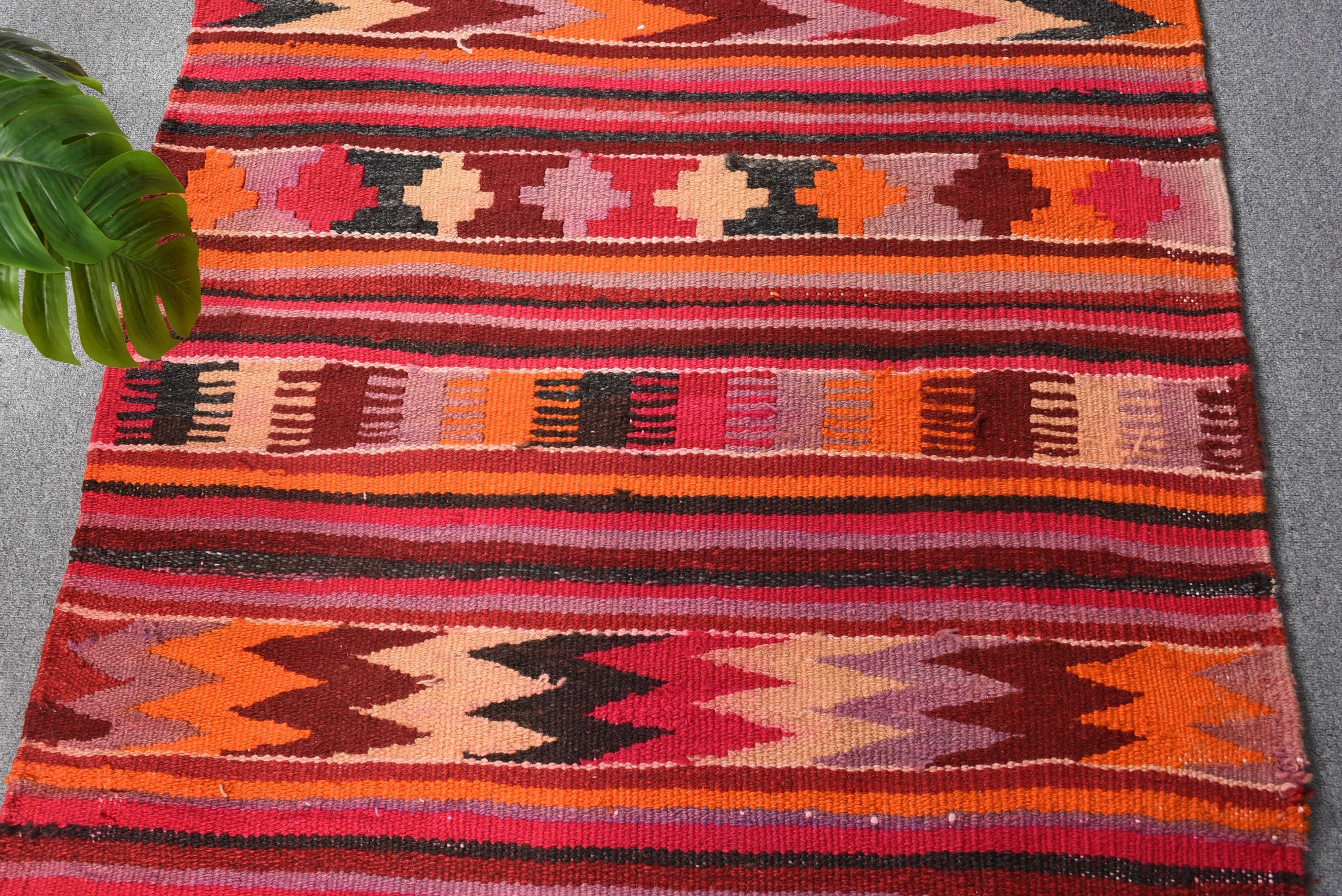 Kilim, Merdiven Halıları, Etnik Halılar, Oushak Halısı, Merdiven Halıları, Vintage Halı, Kırmızı 3.3x9.9 ft Runner Halısı, Türk Halısı, Yatak Odası Halıları