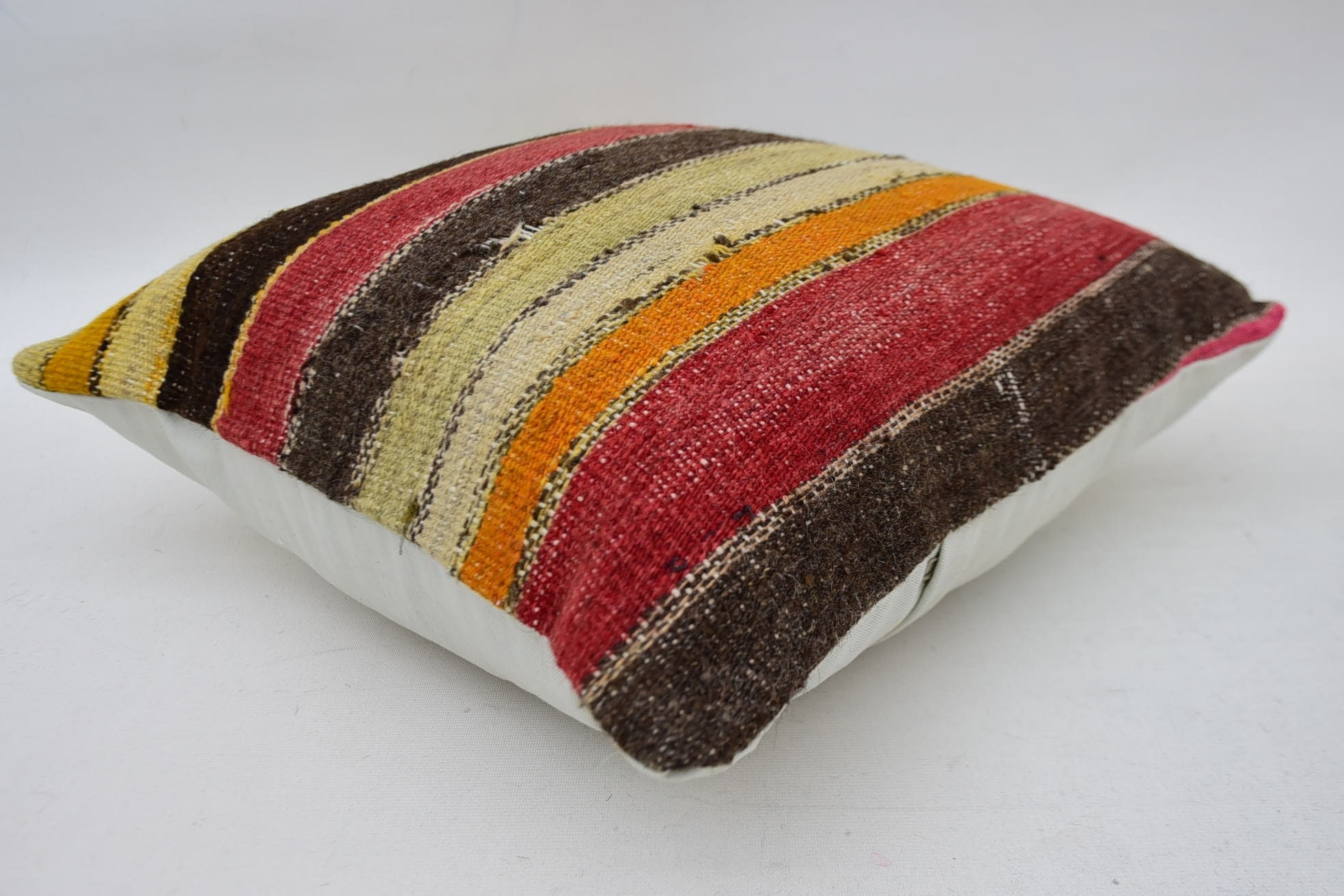Kilim Pillow Cover, Ethnical Kilim Rug Pillow, Rustic Cushion Cover, 16"x16" Brown Pillow Case, Kilim Cushion Sham