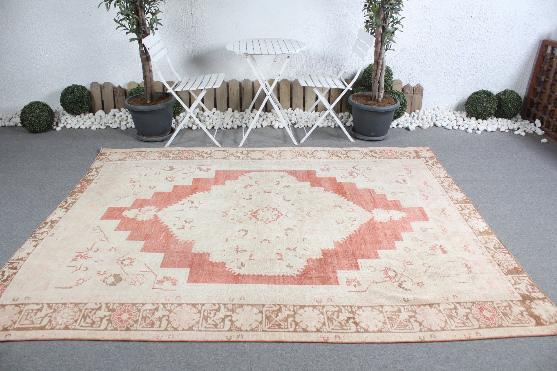 Antique Rug, Vintage Rug, Dining Room Rug, Living Room Rugs, Turkish Rug, Nomadic Rug, 6.4x8.3 ft Large Rug, Beige Bedroom Rug, Oushak Rug