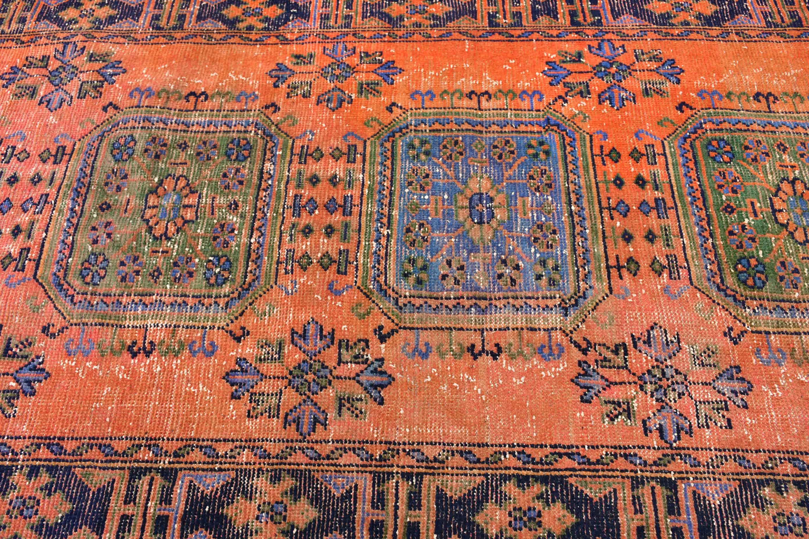 4.6x11.6 ft Runner Rug, Corridor Rug, Turkish Rug, Old Rug, Orange Home Decor Rug, Home Decor Rugs, Vintage Rug, Antique Rug, Kitchen Rug