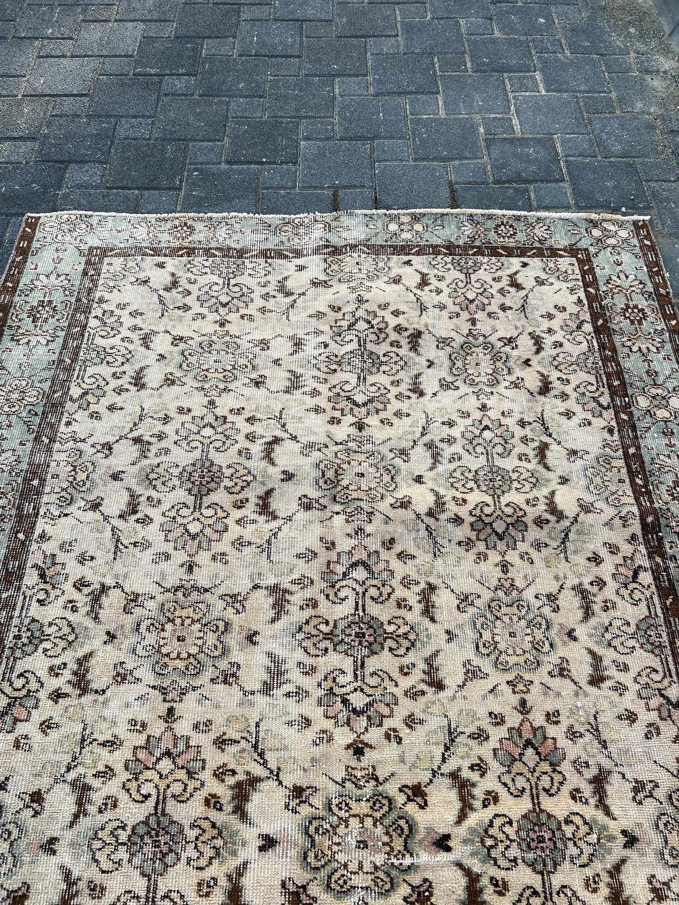 Soluk Halı, Türk Halıları, Vintage Halılar, Bej 5.1x8 ft Büyük Halılar, Oturma Odası Halısı, Yemek Odası Halıları, Yatak Odası Halıları, Mutfak Halısı