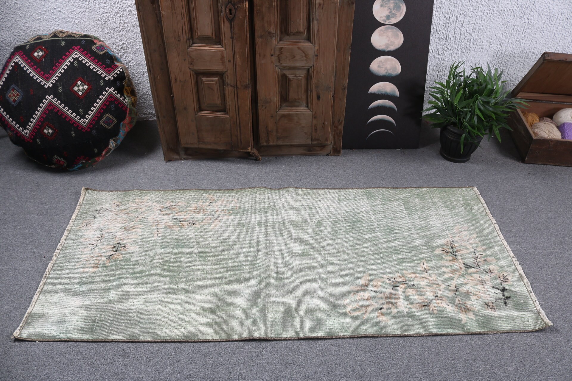 Traditional Rugs, Car Mat Rug, Vintage Rugs, Bathroom Rug, Kitchen Rugs, Turkish Rugs, 2.5x5.8 ft Small Rugs, Cool Rugs, Green Neutral Rugs