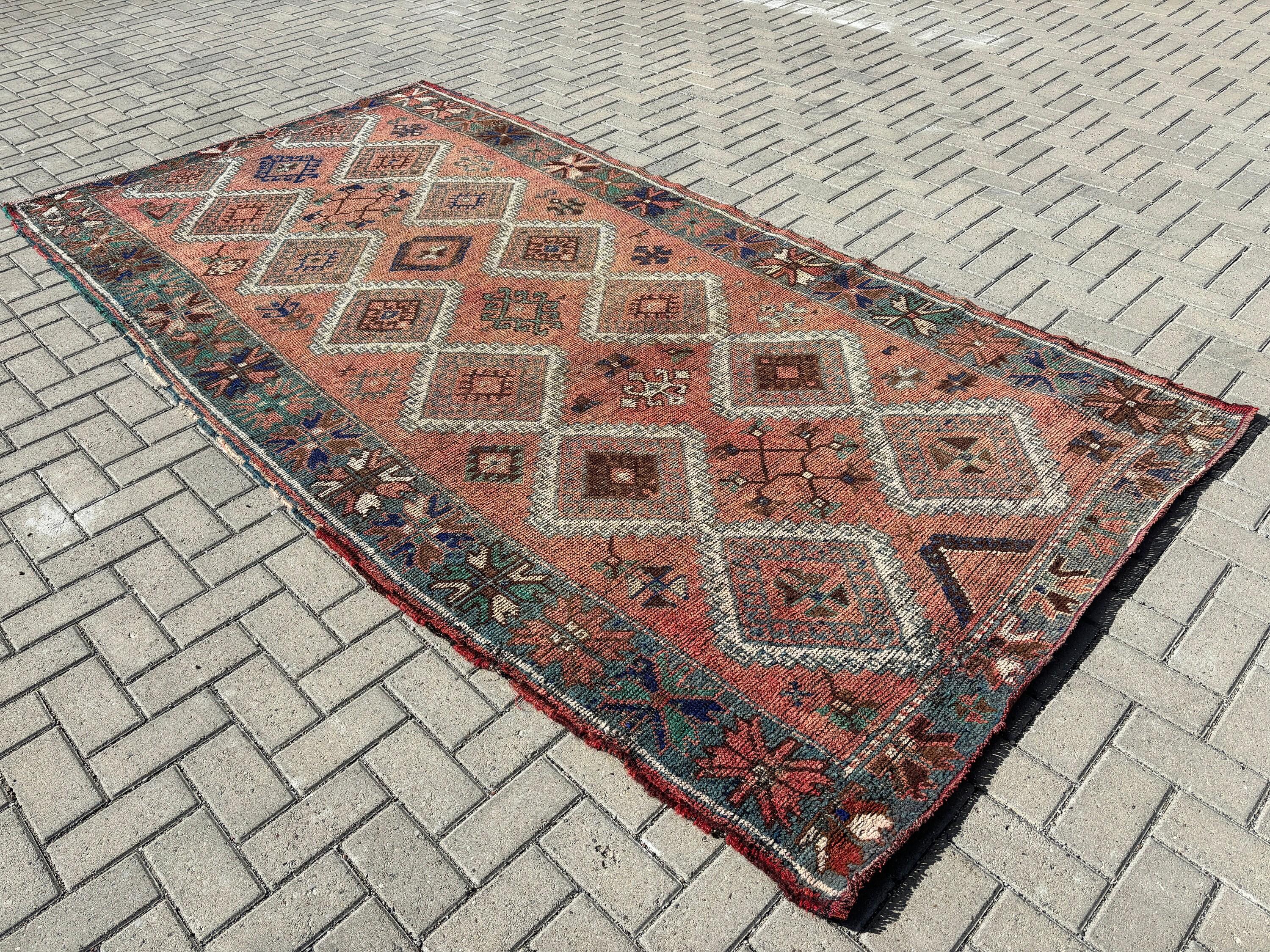 Boho Rugs, Turkish Rug, Living Room Rugs, Oriental Rugs, Orange Geometric Rug, Large Oushak Rug, Vintage Rugs, 5.2x10.6 ft Large Rug