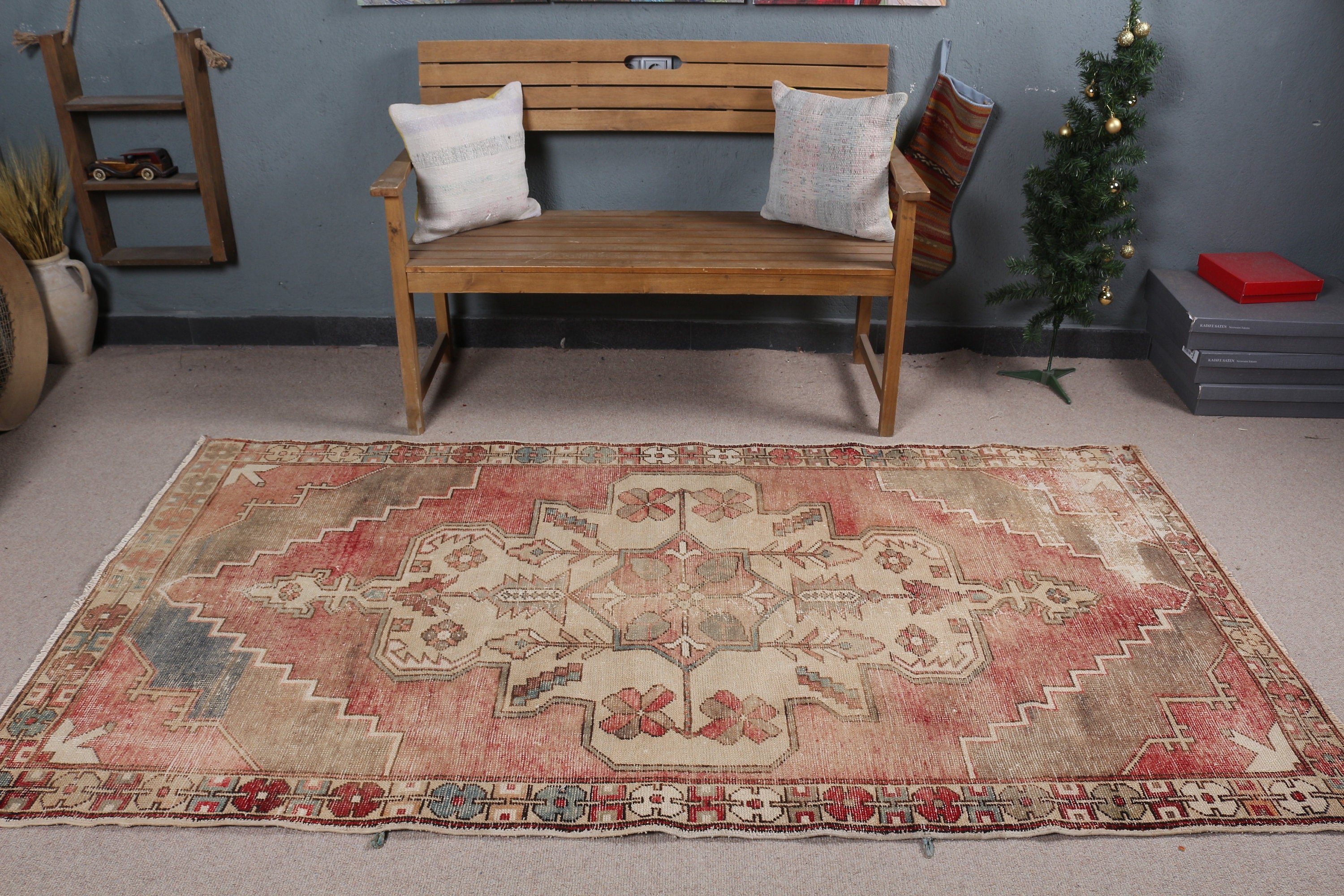 Red Kitchen Rug, Vintage Rugs, Indoor Rug, Moroccan Rugs, 4.2x7.8 ft Area Rug, Turkish Rugs, Rugs for Area, Bedroom Rugs