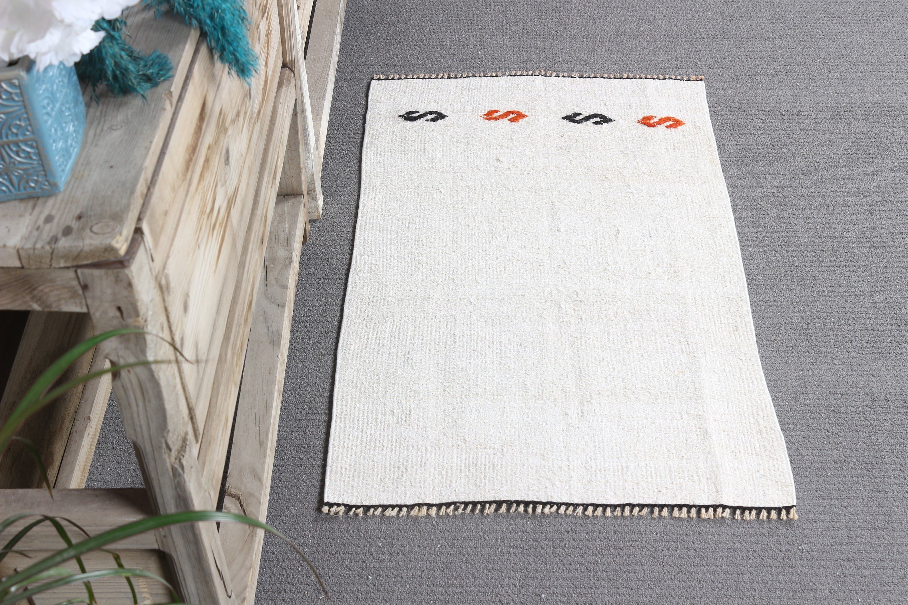 1.8x3 ft Small Rug, Bathroom Rug, Bedroom Rug, White Kitchen Rug, Rugs for Bedroom, Turkish Rug, Vintage Rug, Moroccan Rug, Nursery Rug