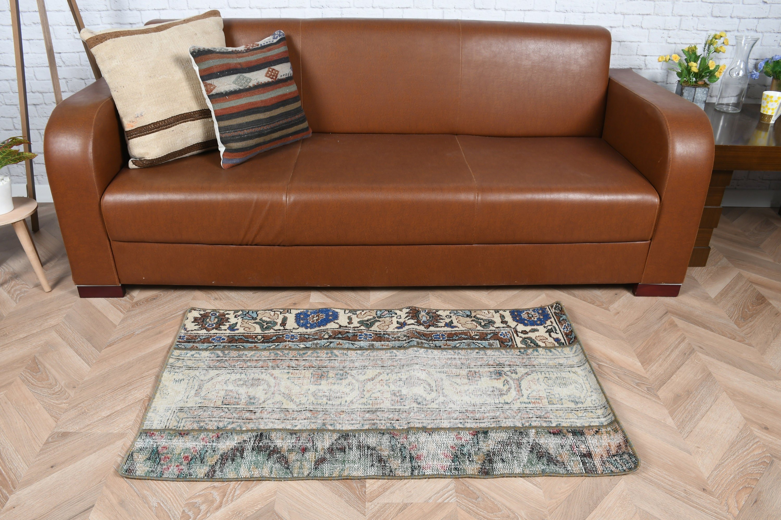 Vintage Halı, Düz Dokuma Halı, 2.2x3.8 ft Küçük Halılar, Türk Halıları, Yün Halı, Yatak Odası Halıları, Duvara Asılı Halı, Bej Soğuk Halılar, Antika Halı