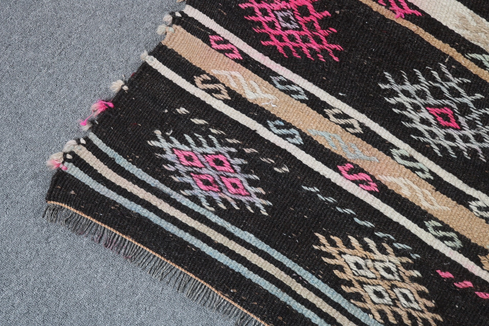 Neutral Rug, Turkish Rug, Kilim, 5.9x10.9 ft Large Rug, Large Boho Rugs, Vintage Rug, Kitchen Rugs, Large Oushak Rugs, Black Wool Rug