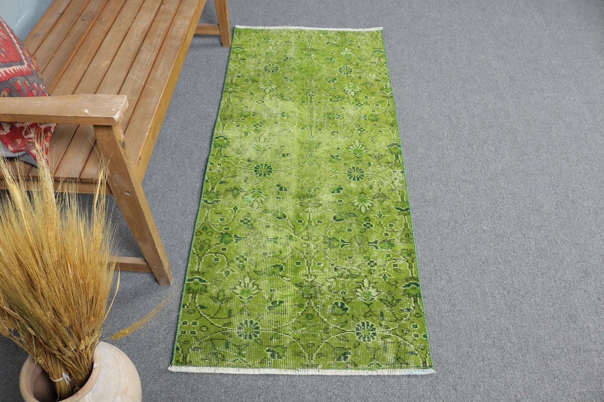 Bath Rug, Green Floor Rugs, Vintage Rug, Floor Rug, Turkish Rug, Kitchen Rug, 2.2x5.2 ft Small Rugs, Rugs for Nursery