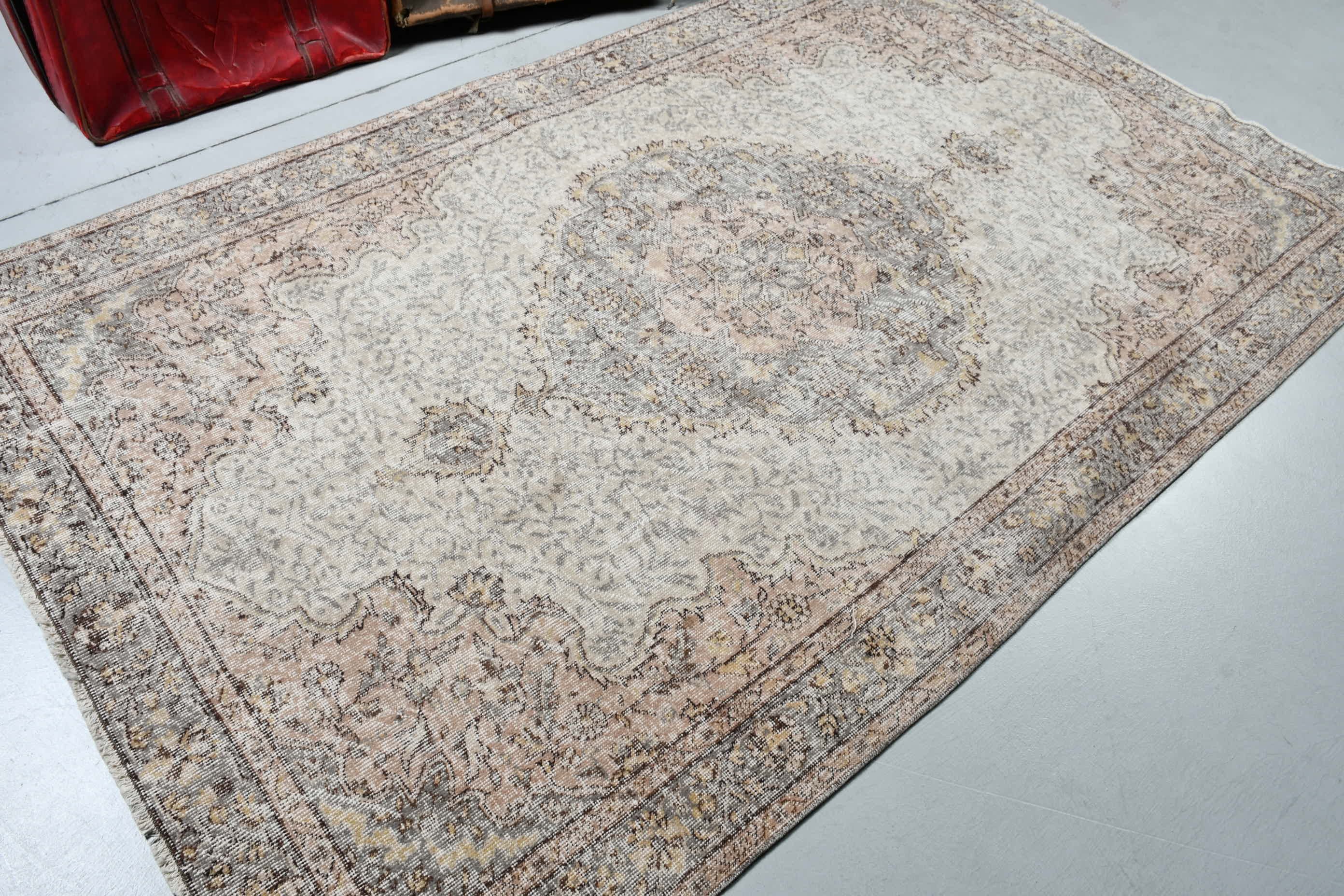 Salon Halısı, Yatak Odası Halısı, Bej Yün Halısı, Oushak Halıları, Yemek Odası Halıları, Türk Halısı, Vintage Halılar, 5,1x8,3 ft Büyük Halılar