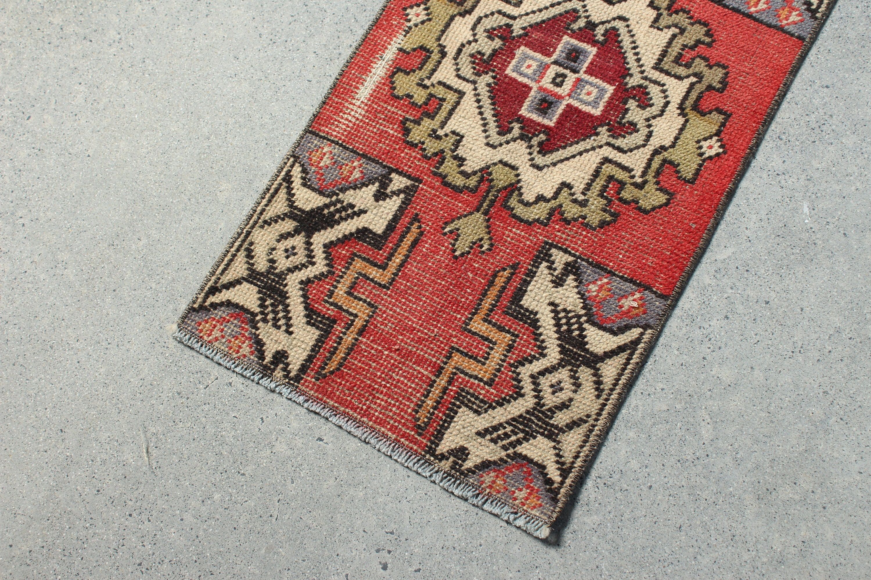 Entry Rug, Floor Rug, Kitchen Rug, Turkish Rugs, Oushak Rug, 1.4x2.8 ft Small Rug, Vintage Rugs, Rugs for Kitchen, Red Home Decor Rug