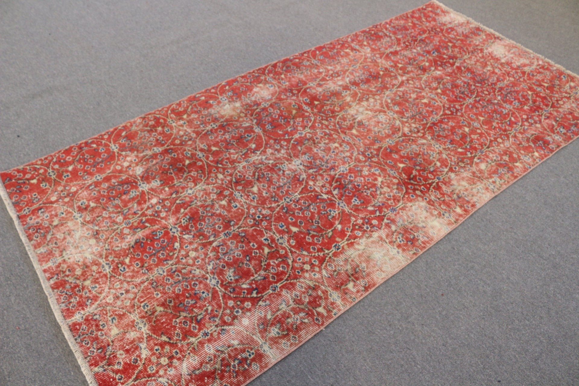 Oushak Rug, Kitchen Rug, Red Wool Rug, Vintage Rugs, Turkish Rug, 4.1x8.5 ft Area Rug, Rugs for Nursery, Wool Rug, Living Room Rugs