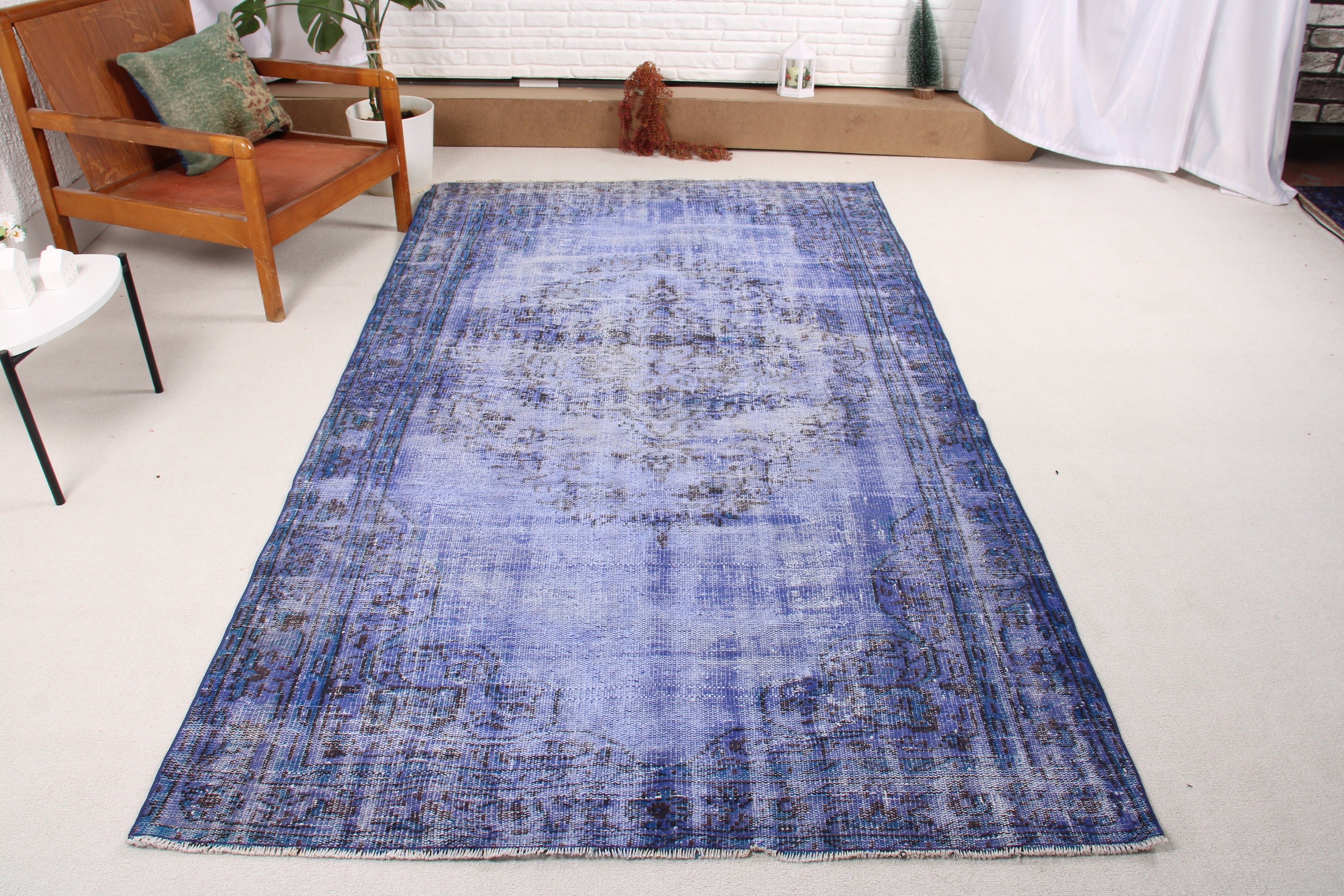 4.9x8.6 ft Büyük Halı, El Dokuma Halı, Türk Halısı, Açıklama Halıları, Yatak Odası Halıları, Büyük Boho Halıları, Yer Halıları, Vintage Halılar, Mavi Modern Halı