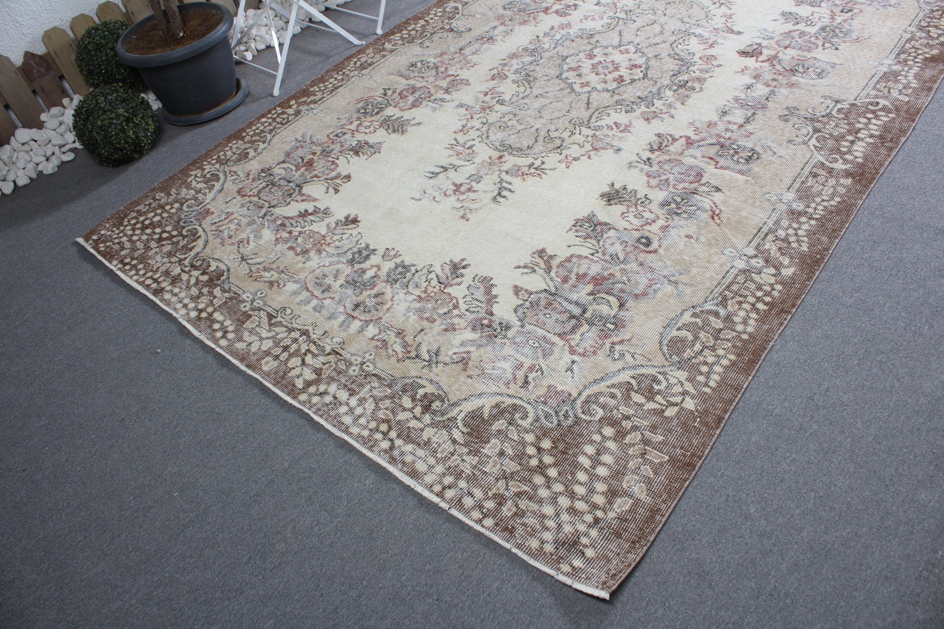 6.2x10.3 ft Büyük Halılar, Antika Halı, Bej Yün Halı, Vintage Halı, Oushak Halıları, Türk Halıları, Salon Halısı, Yemek Odası Halıları, Yer Halısı