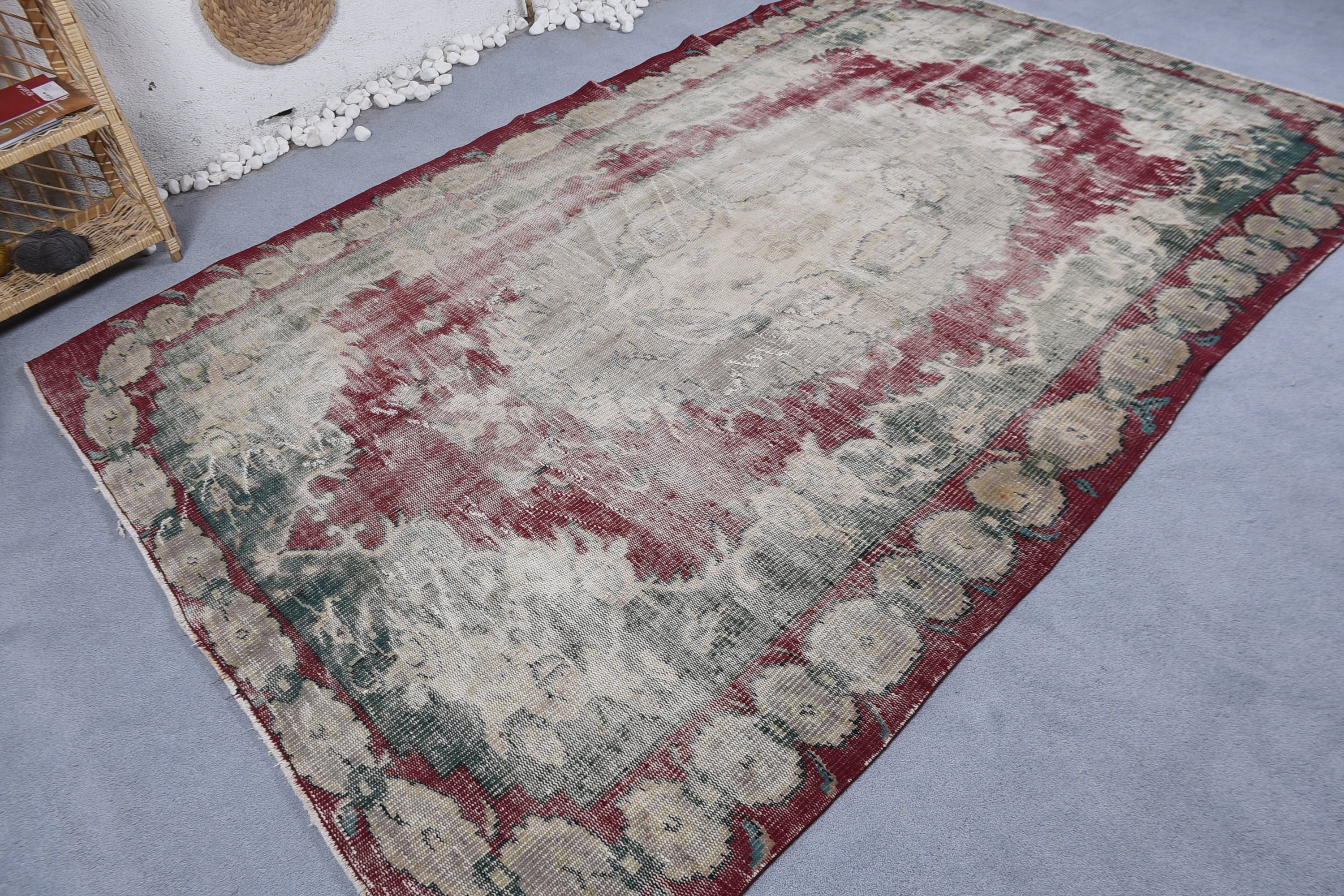 Vintage Halı, Ev Dekor Halıları, El Dokuma Halı, Salon Halısı, Harika Halılar, 6x9.1 ft Büyük Halı, Türk Halısı, Yatak Odası Halıları, Yeşil Ev Dekor Halısı