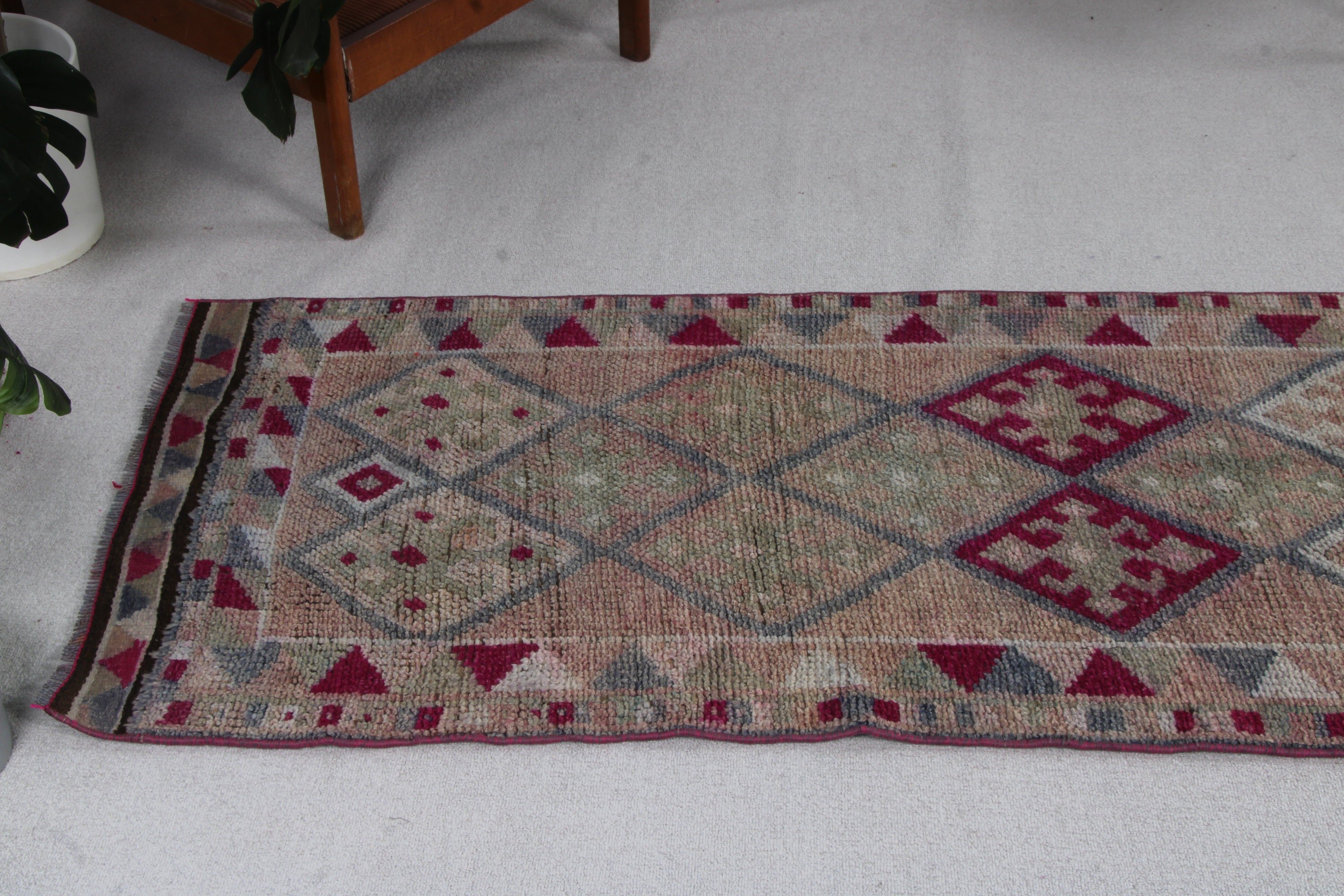 Türkiye Halısı, Kahverengi Yer Halıları, Koridor Halıları, Türk Halıları, Vintage Runner Halısı, 2.6x11.1 ft Runner Halısı, Vintage Halı, Oushak Halısı