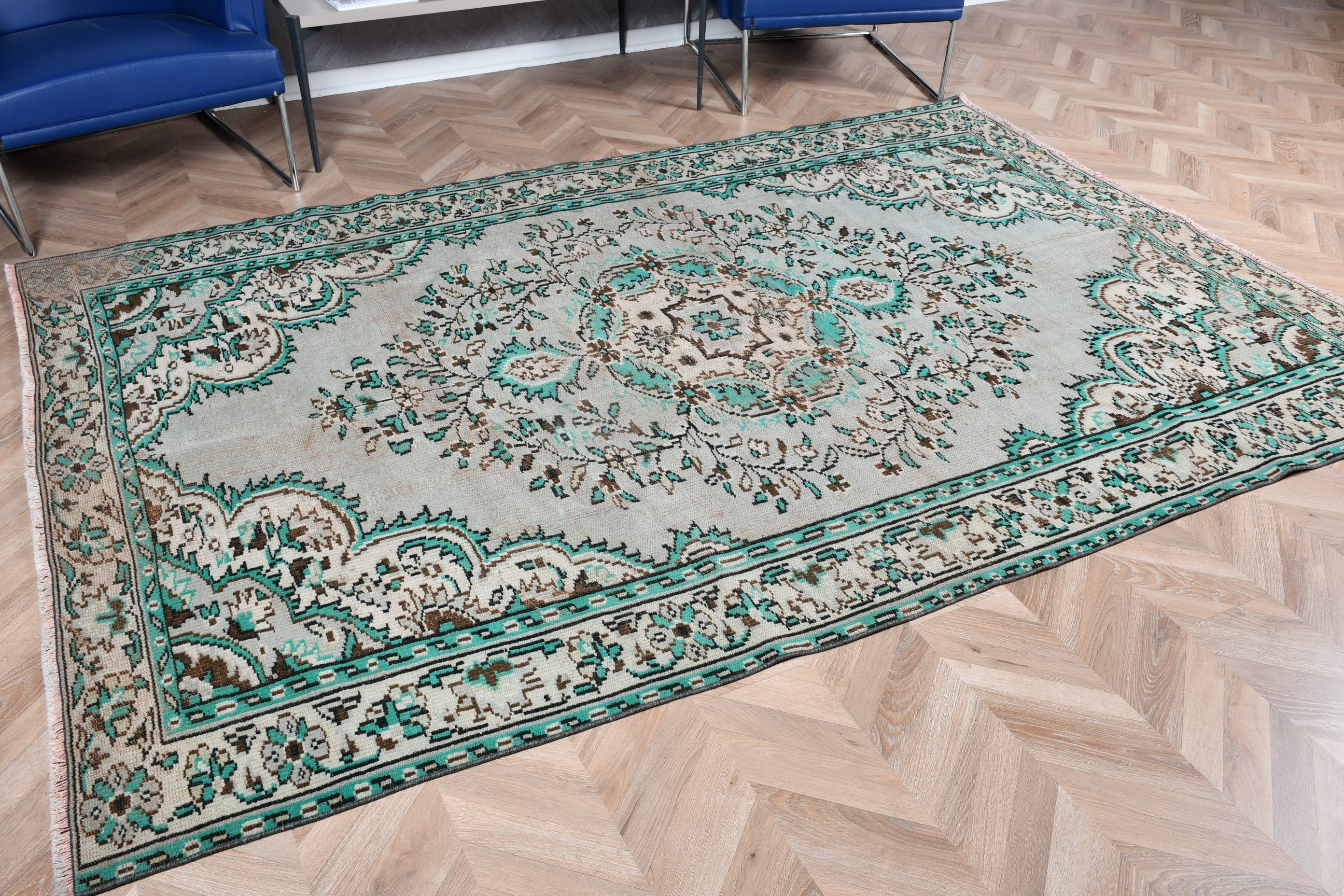 Green Floor Rug, Salon Rugs, 6.2x9 ft Large Rugs, Turkish Rugs, Dining Room Rugs, Nomadic Rug, Antique Rugs, Vintage Rugs