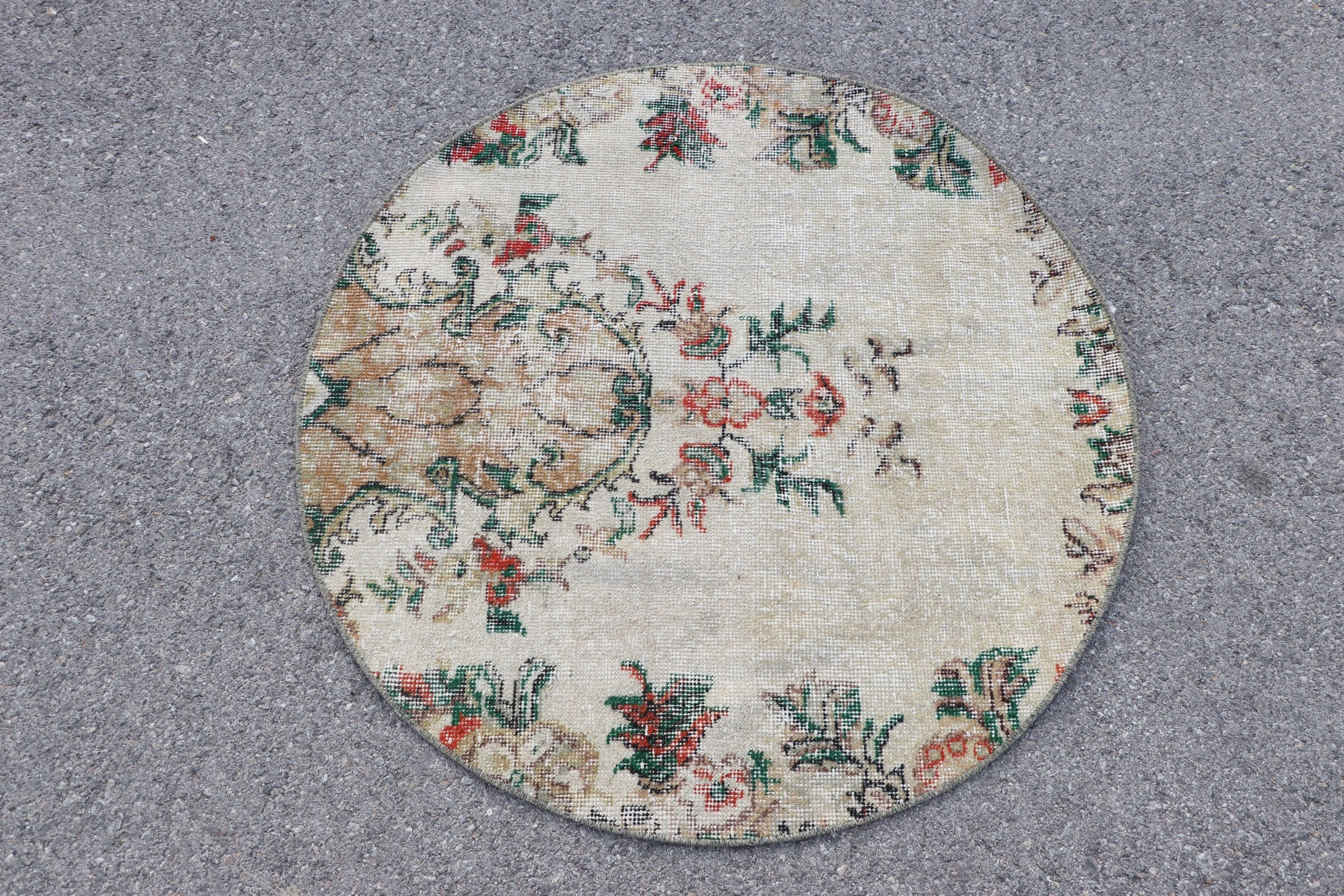 Kapı Paspası Halısı, Yatak Odası Halıları, Bej Yün Halılar, Vintage Halı, Vintage Dekor Halısı, 3.2x3.2 ft Küçük Halılar, Mutfak Halıları, Havalı Halı, Türk Halısı