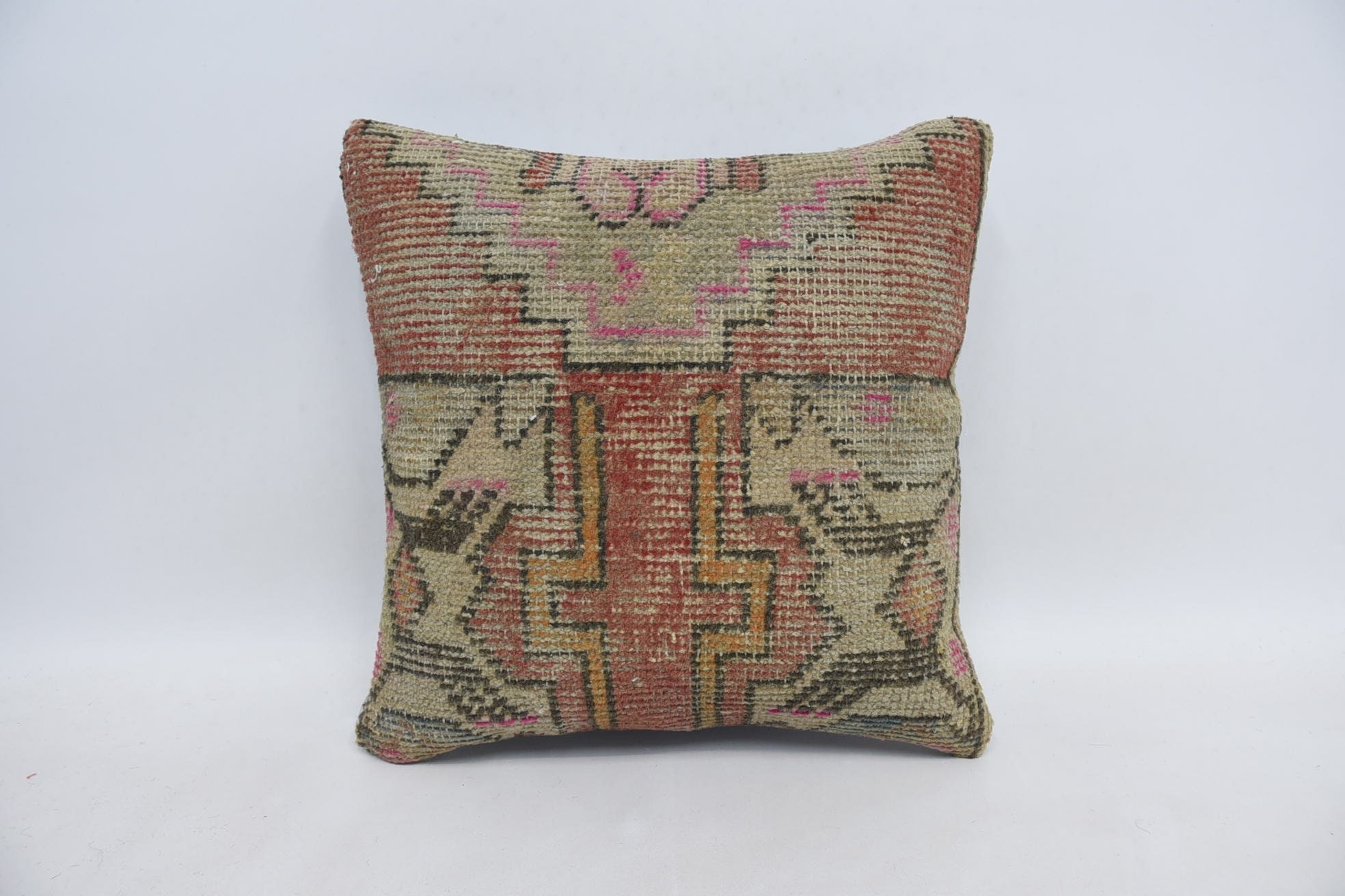 Pillow for Couch, 16"x16" Red Cushion, Vintage Pillow Cover, Comfy Throw Pillow Sham, Turkish Pillow, Turkish Kilim Pillow