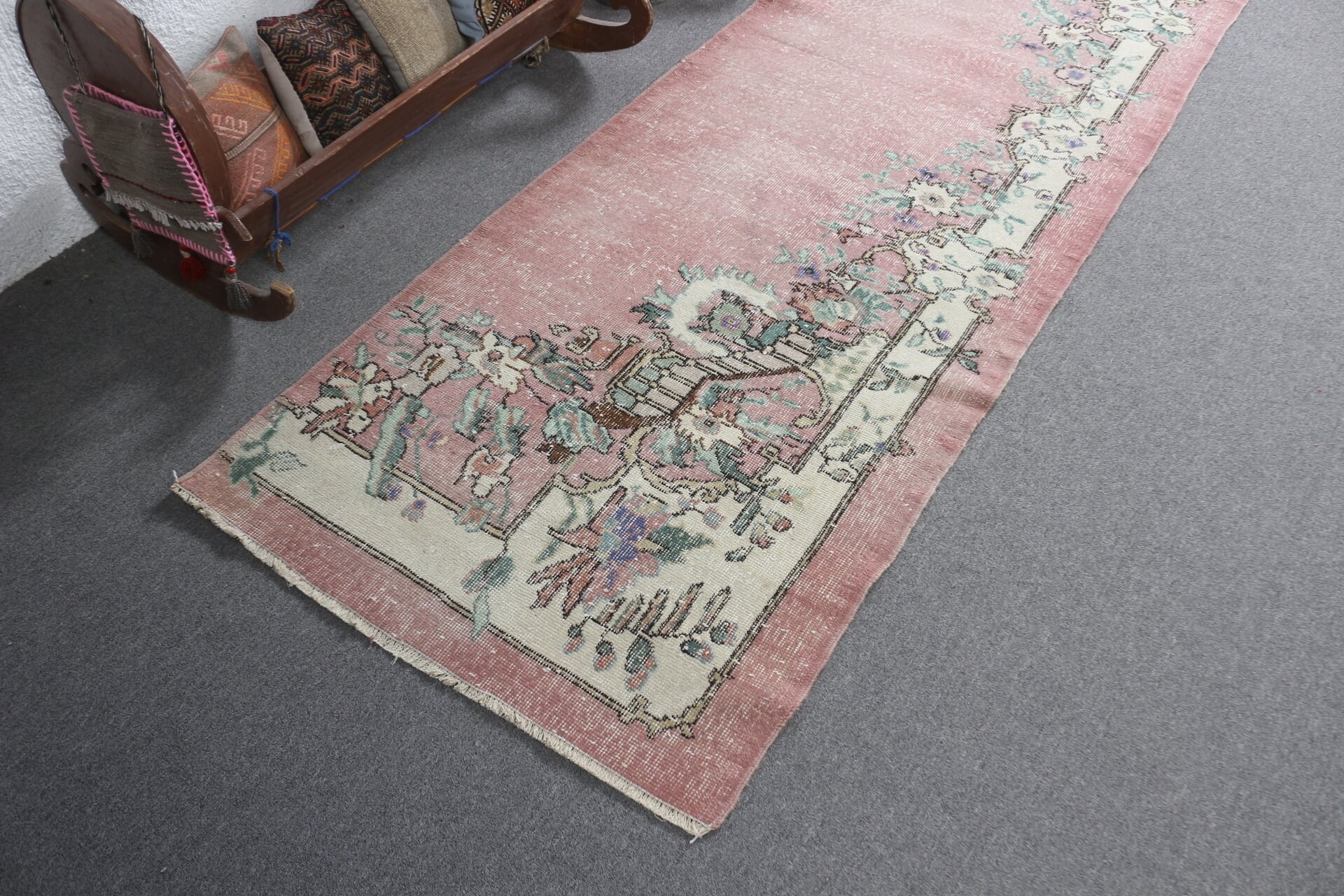 Vintage Rugs, Cool Rugs, Pink  3x10.3 ft Runner Rug, Oriental Rug, Rugs for Hallway, Corridor Rug, Turkish Rugs, Hallway Rug