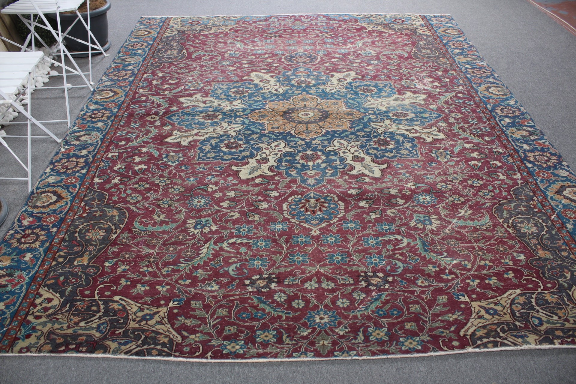 Salon Halısı, 8.1x9.5 ft Büyük Boy Halı, Vintage Halı, Oushak Halı, Retro Halılar, Mor Havalı Halılar, Ev Dekor Halısı, Türk Halıları, Oturma Odası Halısı