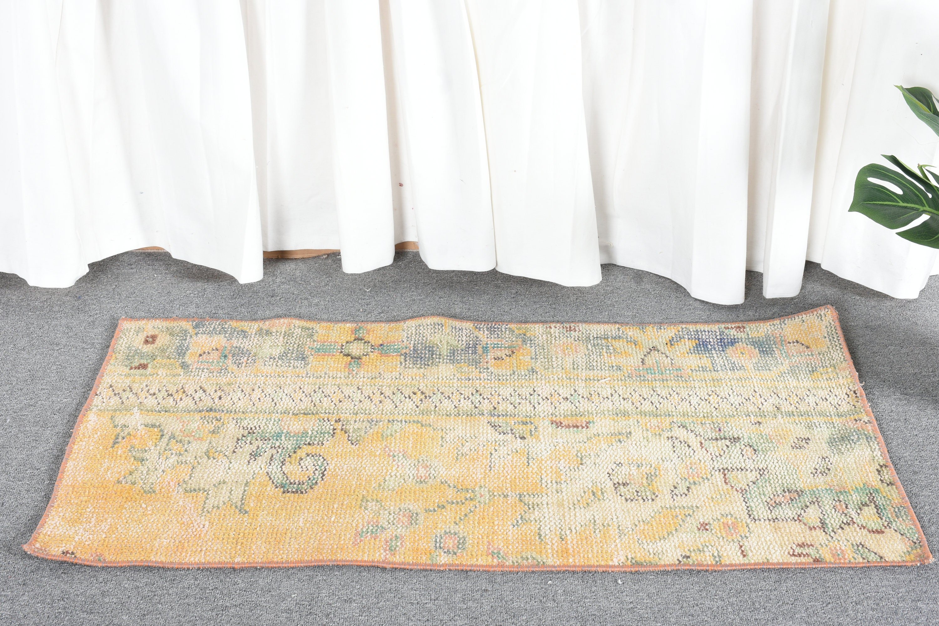 Turkish Rug, Bedroom Rugs, 1.6x3.3 ft Small Rugs, Floor Rug, Yellow Home Decor Rug, Rugs for Bedroom, Vintage Rug, Pale Rugs, Bathroom Rug