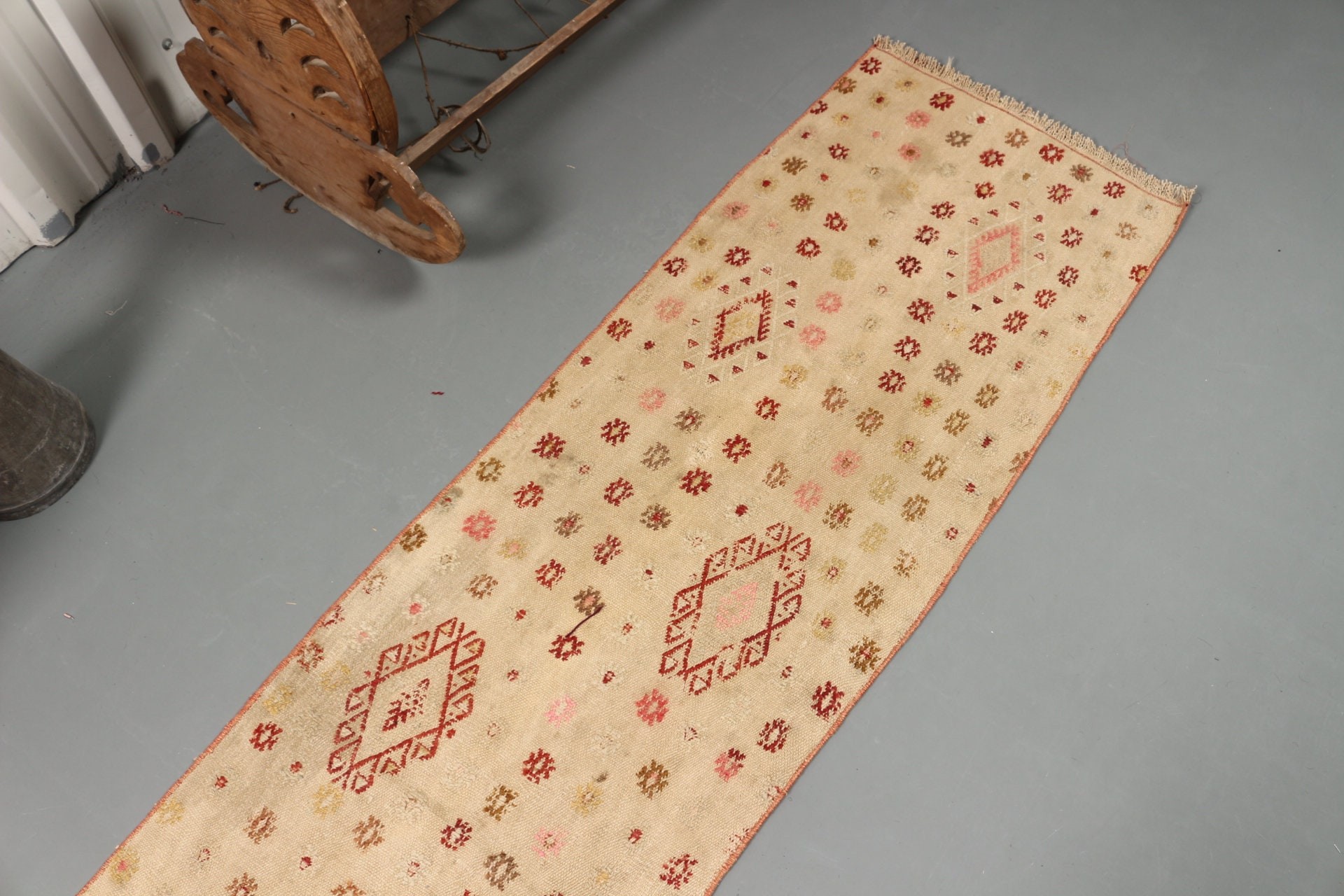 Merdiven Halıları, Sessiz Halı, Türk Halısı, Ev Dekorasyonu Halısı, Koridor Halısı, Vintage Halılar, Kilim, 1.9x8.5 ft Runner Halıları, Bej Oushak Halısı, Oushak Halısı