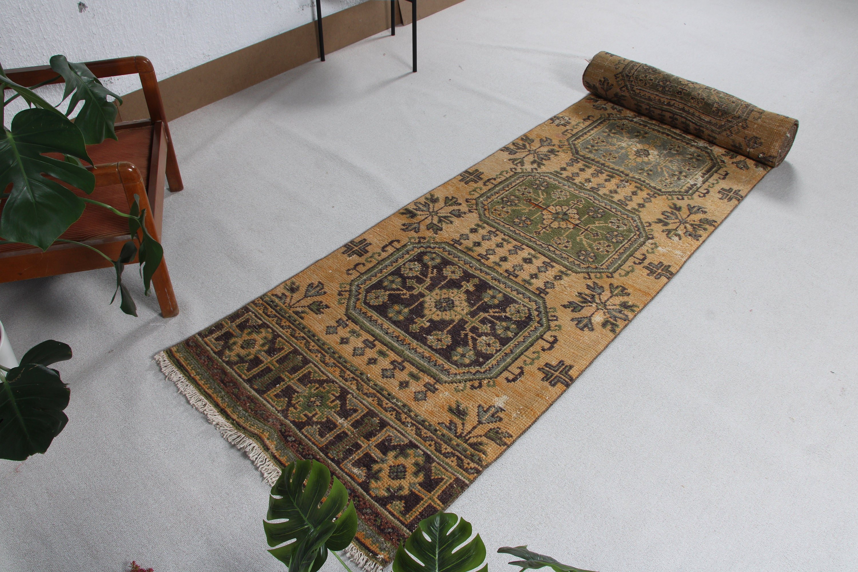 Vintage Halılar, 2.8x21.5 ft Runner Halı, Merdiven Halıları, Kahverengi Düz Dokuma Halılar, Vintage Runner Halılar, Türk Halıları, Yer Halıları