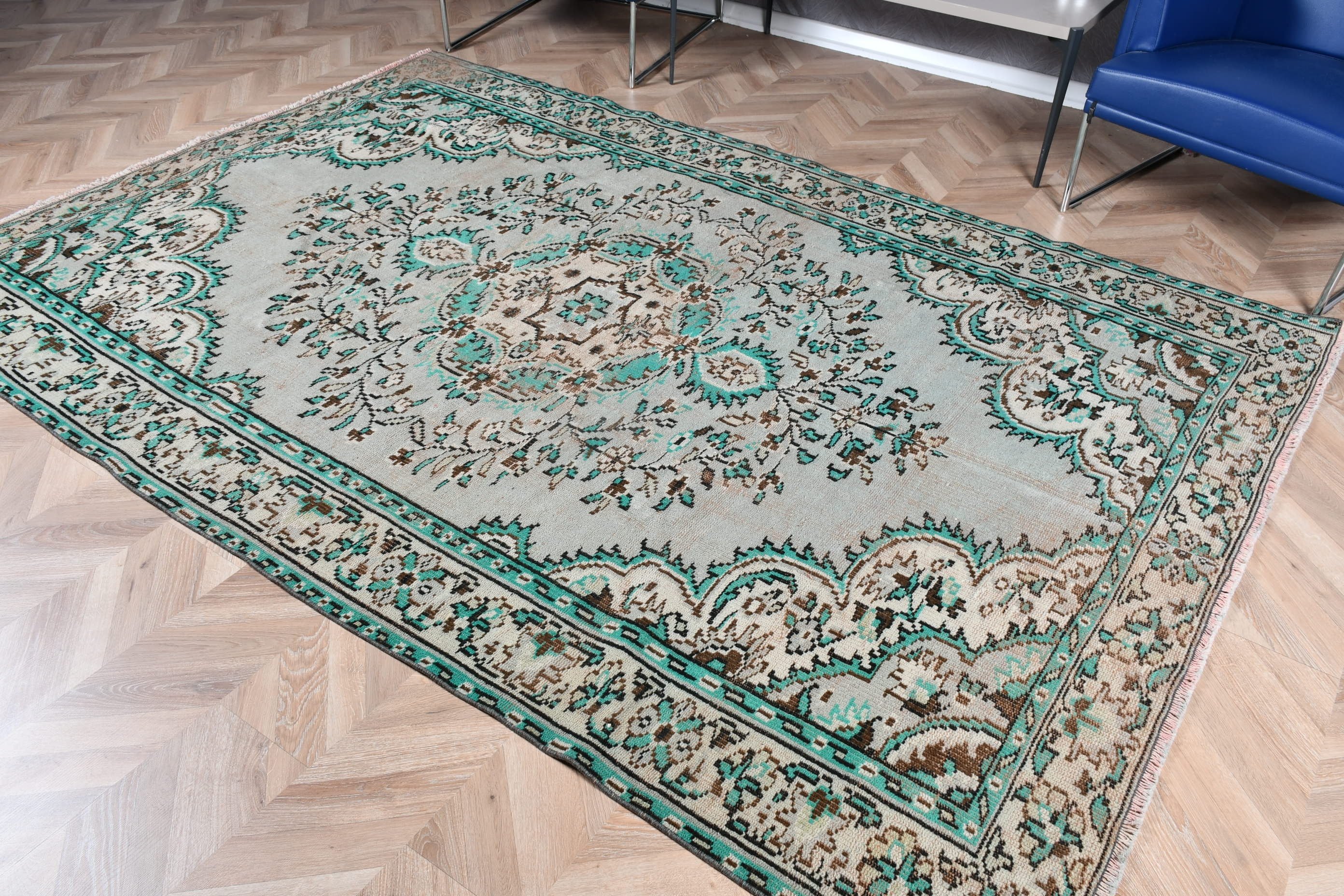 Yeşil Yer Halısı, Salon Halıları, 6.2x9 ft Büyük Halılar, Türk Halıları, Yemek Odası Halıları, Göçebe Halısı, Antika Halılar, Vintage Halılar