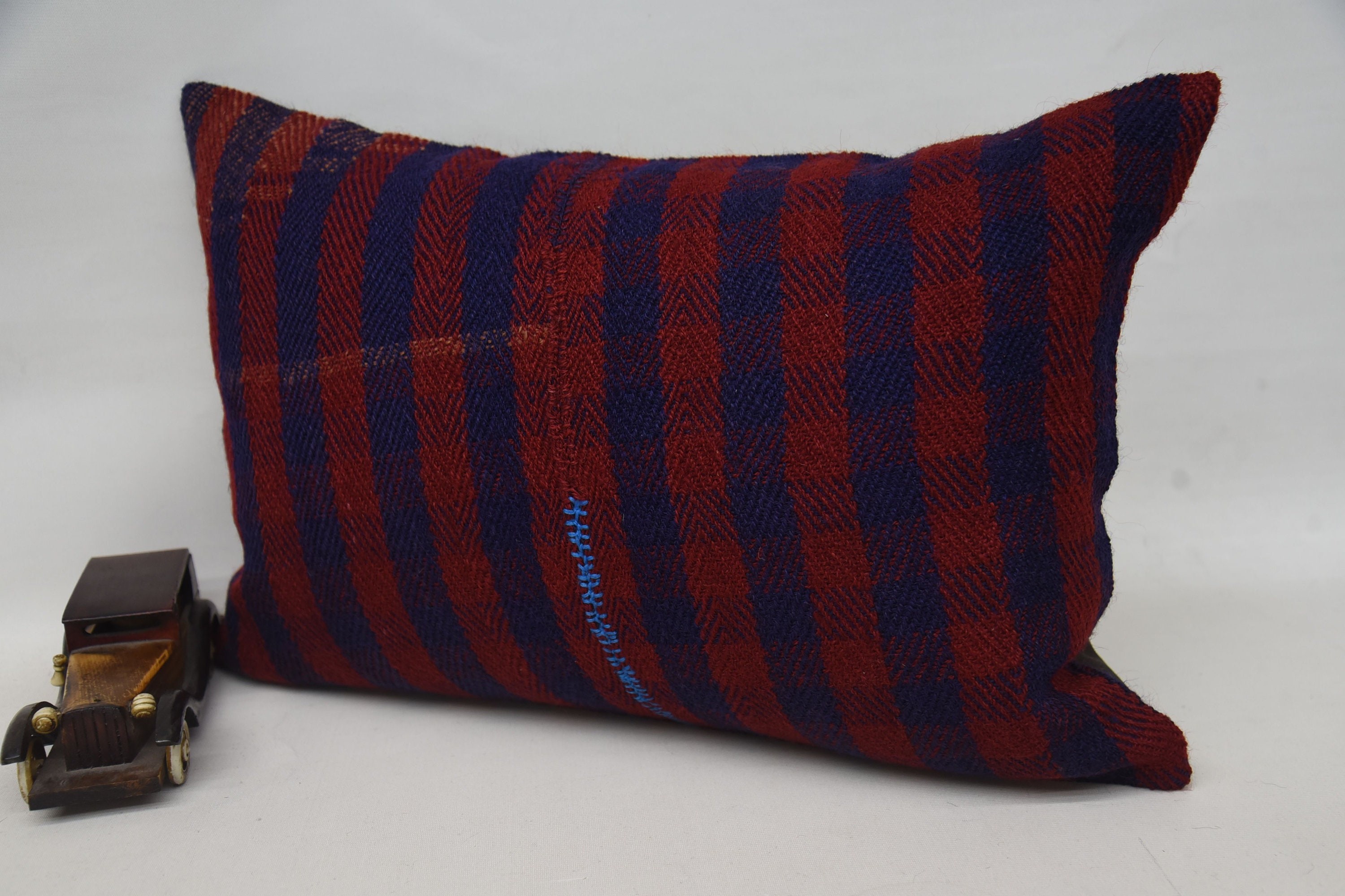 Floor Cushion, 16"x24" Blue Pillow Sham, Authentic Cushion, Turkish Pillow, Interior Designer Pillow, Ethnical Kilim Rug Pillow
