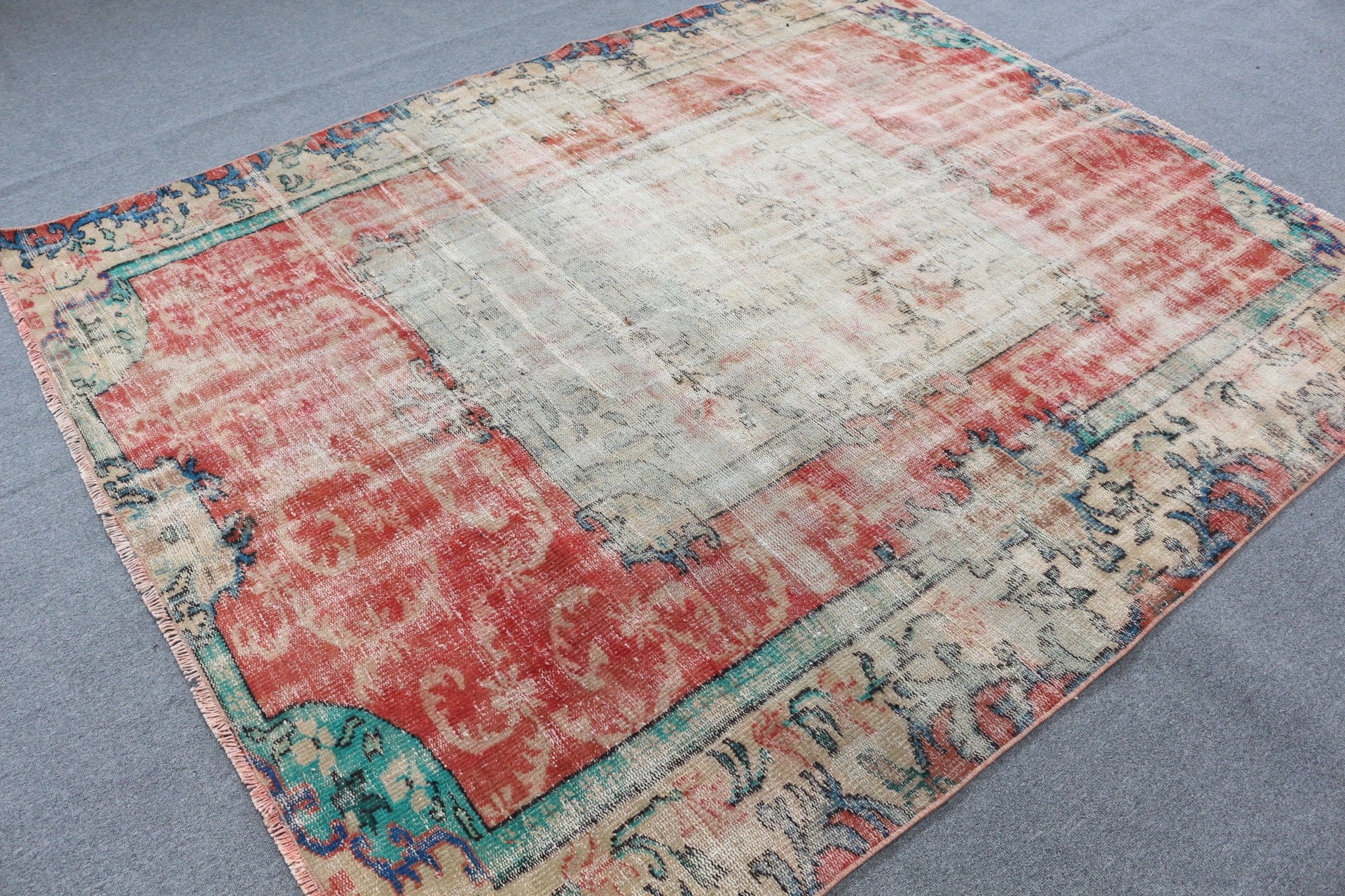 Moroccan Rug, Red Bedroom Rug, Vintage Rugs, Dining Room Rug, Turkish Rug, 6.5x7.8 ft Large Rugs, Retro Rug, Living Room Rug