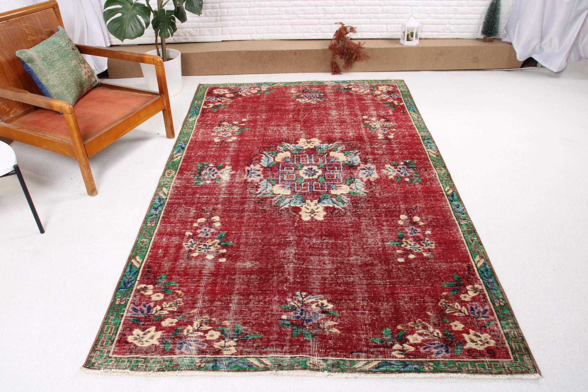 4.9x7.8 ft Alan Halıları, Vintage Halılar, Türk Halısı, El Dokuma Halılar, Kırmızı Nötr Halı, Türkiye Halıları, Boho Alanı Halıları, İç Mekan Halıları, Antika Halı