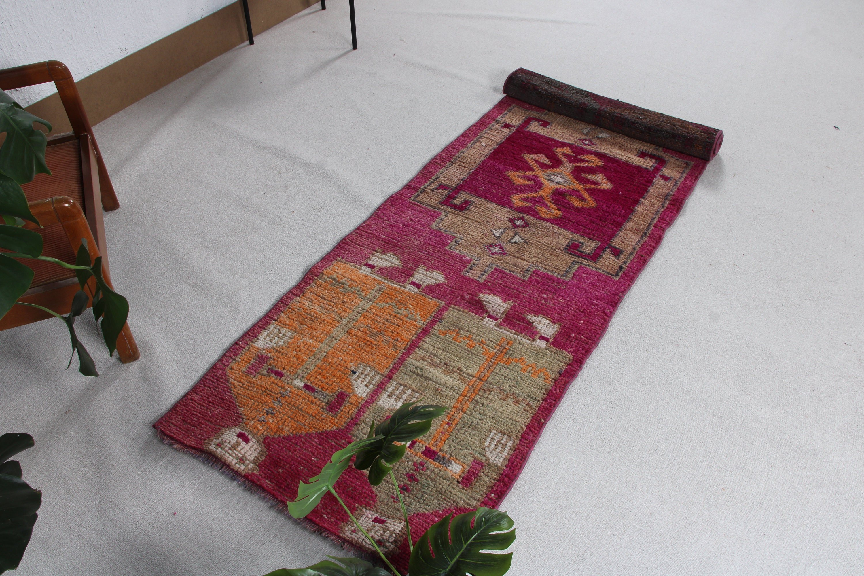 Türk Halısı, Vintage Halı, Koridor Halısı, Turuncu 2.6x8.2 ft Runner Halısı, Oryantal Halılar, Koridor Halısı, Yer Halıları, El Dokuma Halı