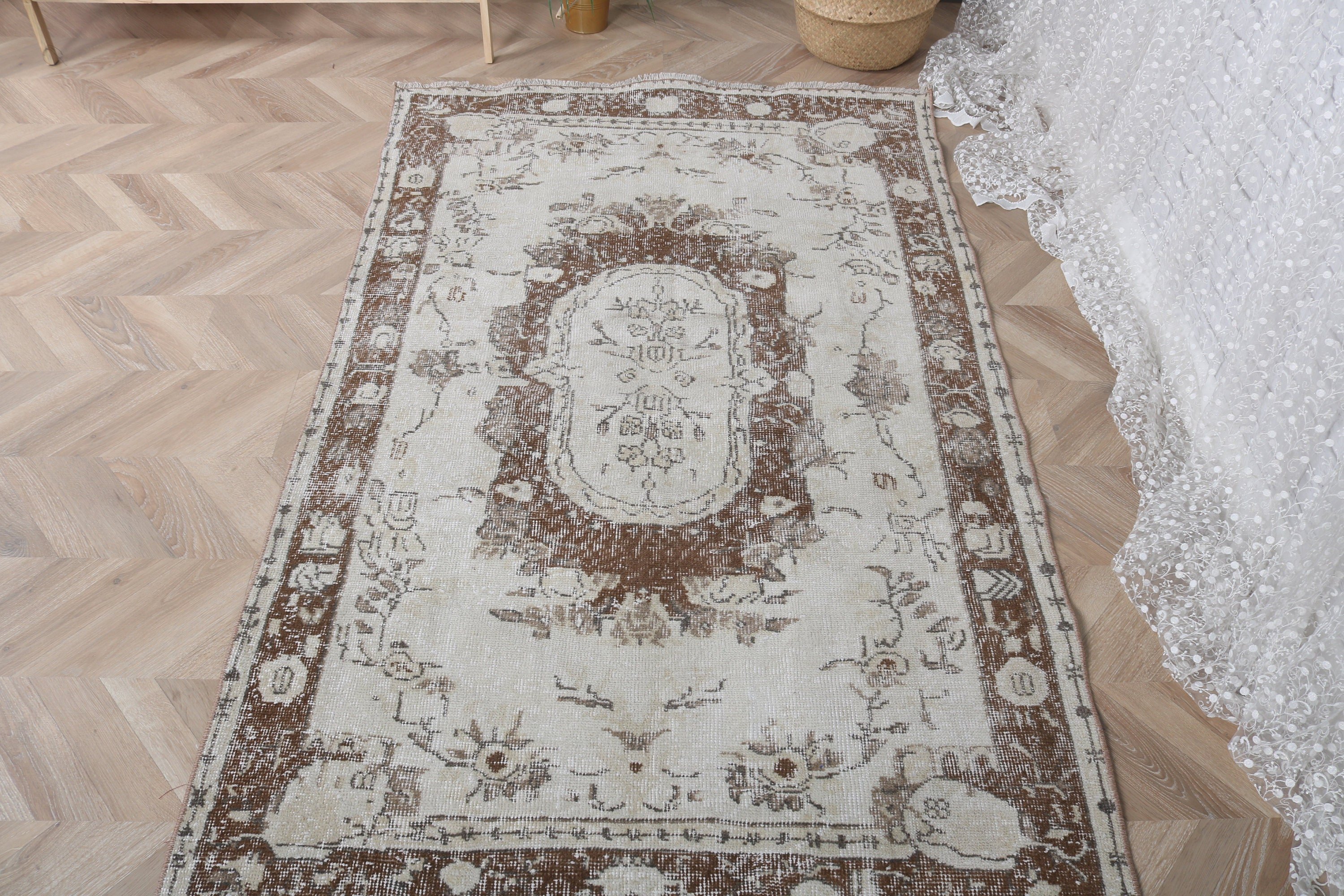 3.8x6.1 ft Accent Rugs, Turkish Rug, Rugs for Entry, Oushak Rug, Beige Antique Rug, Exotic Rugs, Vintage Rug, Modern Rug, Kitchen Rug