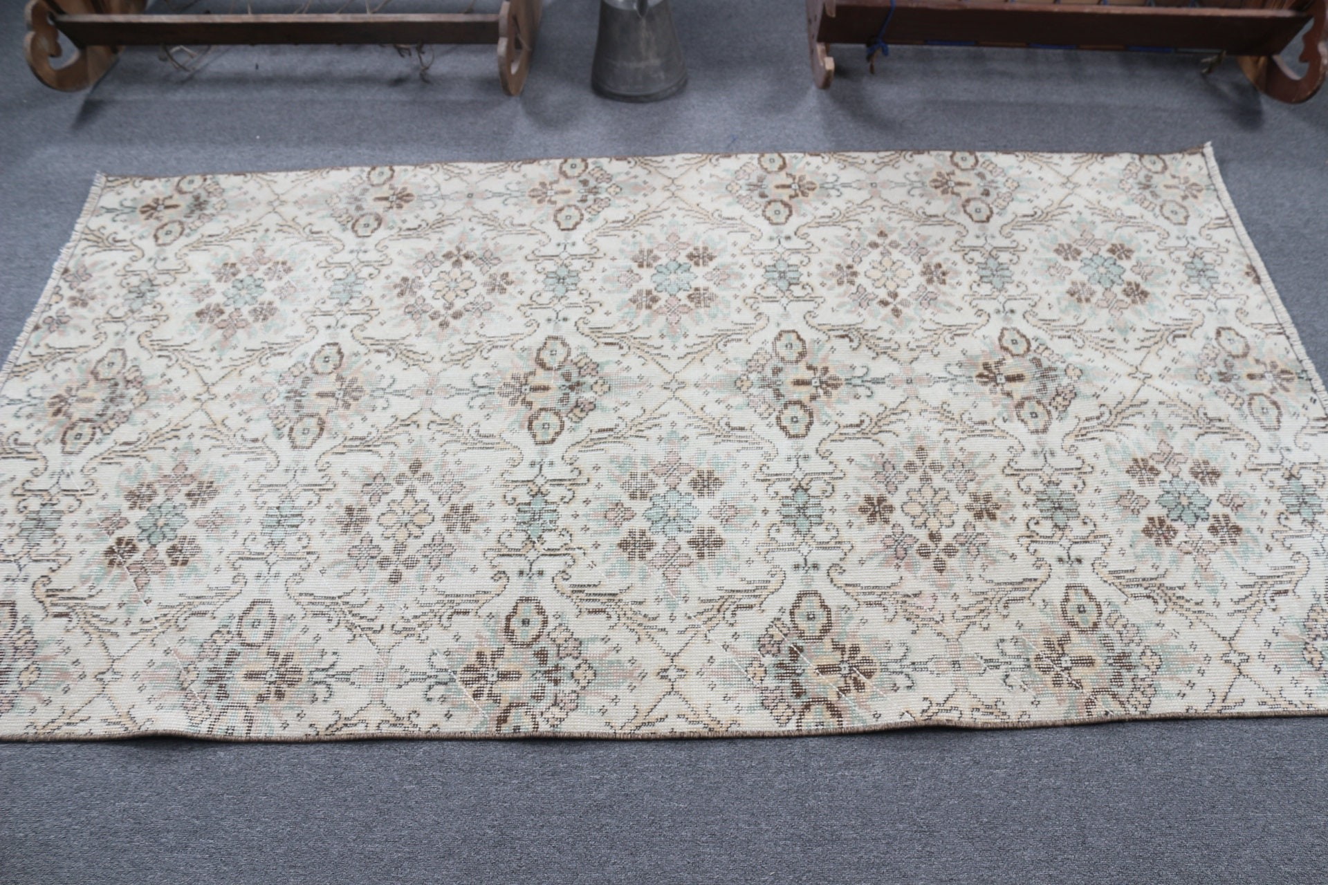 Vintage Rug, Kitchen Rugs, Vintage Decor Rug, 3.8x7 ft Area Rug, Wool Rug, Home Decor Rug, Beige Floor Rug, Turkish Rug, Dining Room Rug