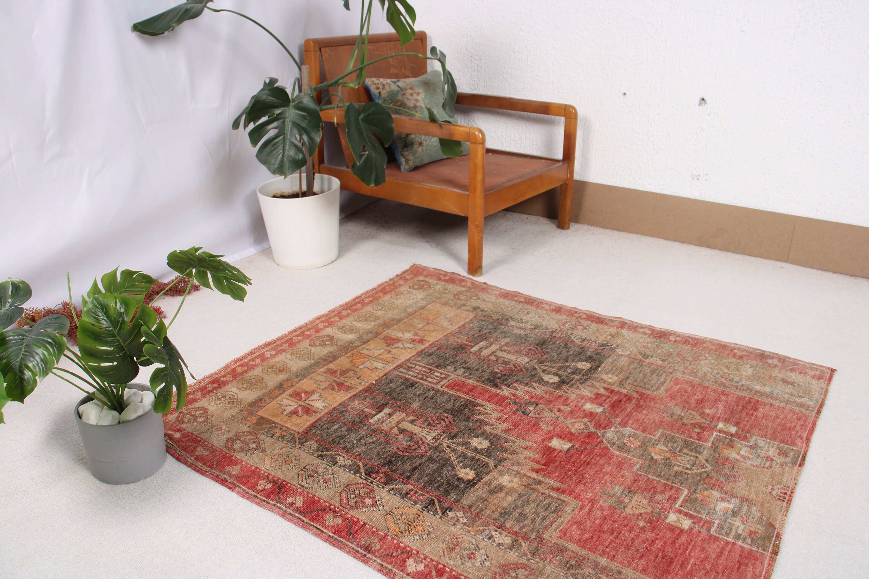 Luxury Rug, Turkey Rug, Nursery Rugs, Vintage Rugs, Decorative Rug, Oushak Rug, Red  3.9x4.3 ft Accent Rugs, Turkish Rugs