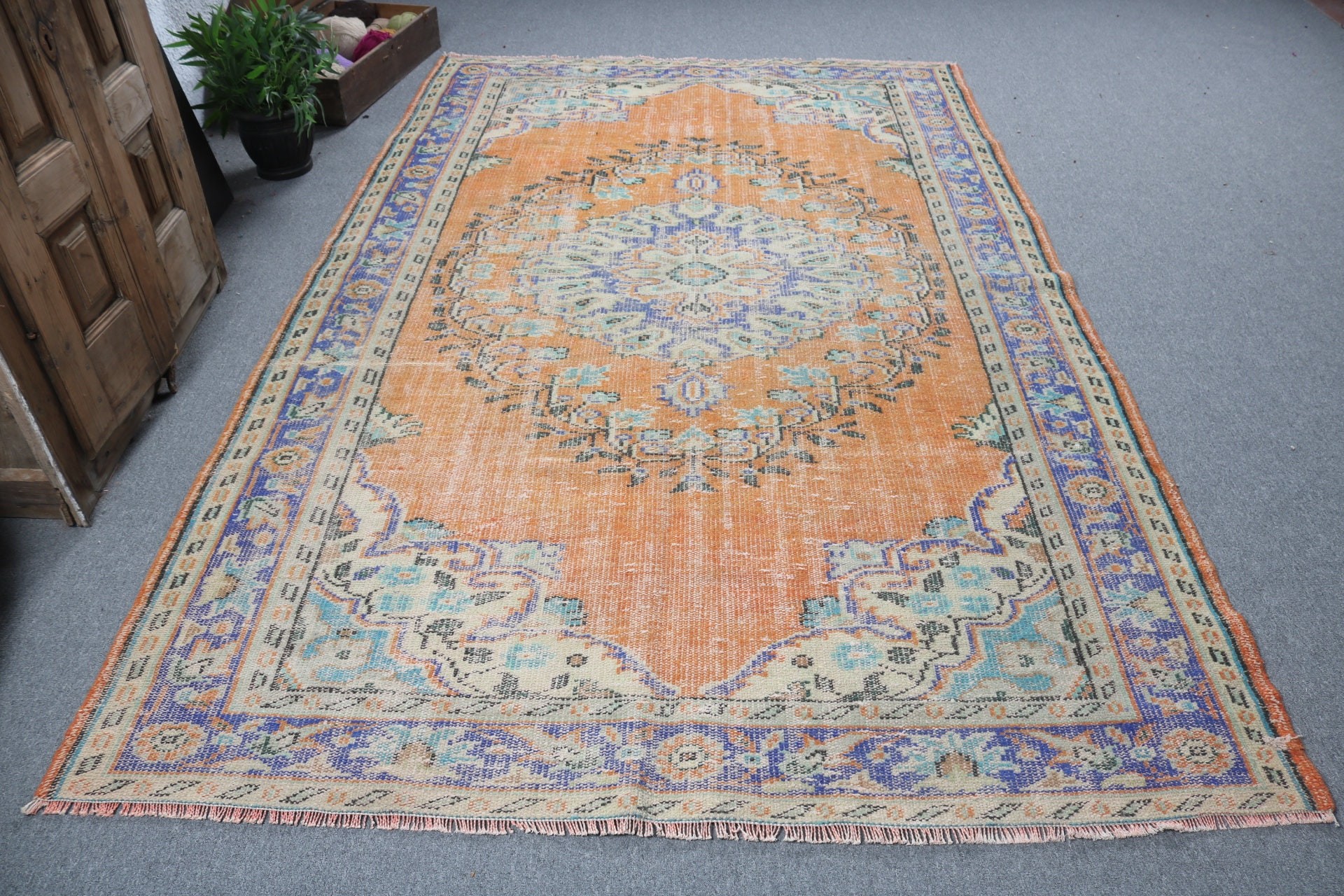 Turkish Rug, Dining Room Rug, Vintage Rug, Boho Rugs, Orange Modern Rugs, Large Oushak Rug, Antique Rug, Oushak Rugs, 5.9x9.4 ft Large Rugs