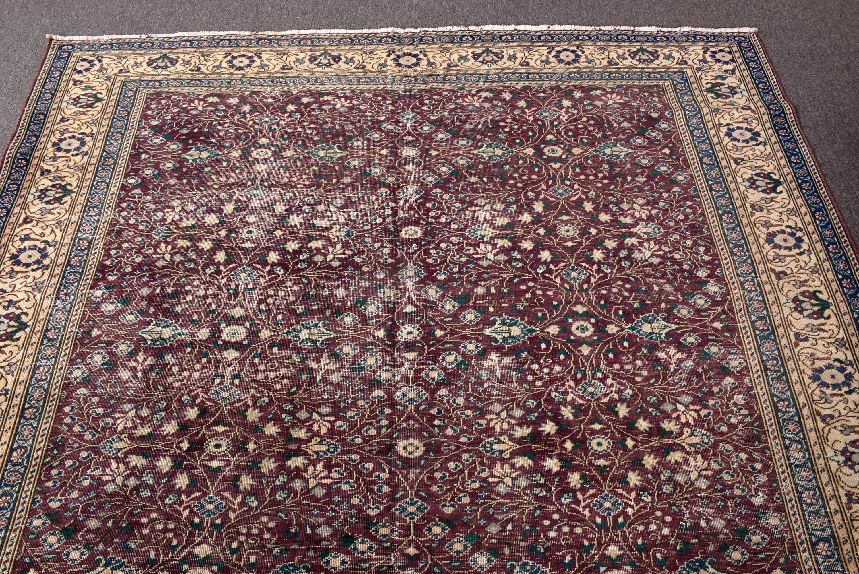 Ev Dekor Halısı, Türkiye Halısı, Mor Boho Halısı, Türk Halısı, Büyük Vintage Halılar, Açıklama Halısı, Salon Halıları, 6.5x9.6 ft Büyük Halı, Vintage Halı