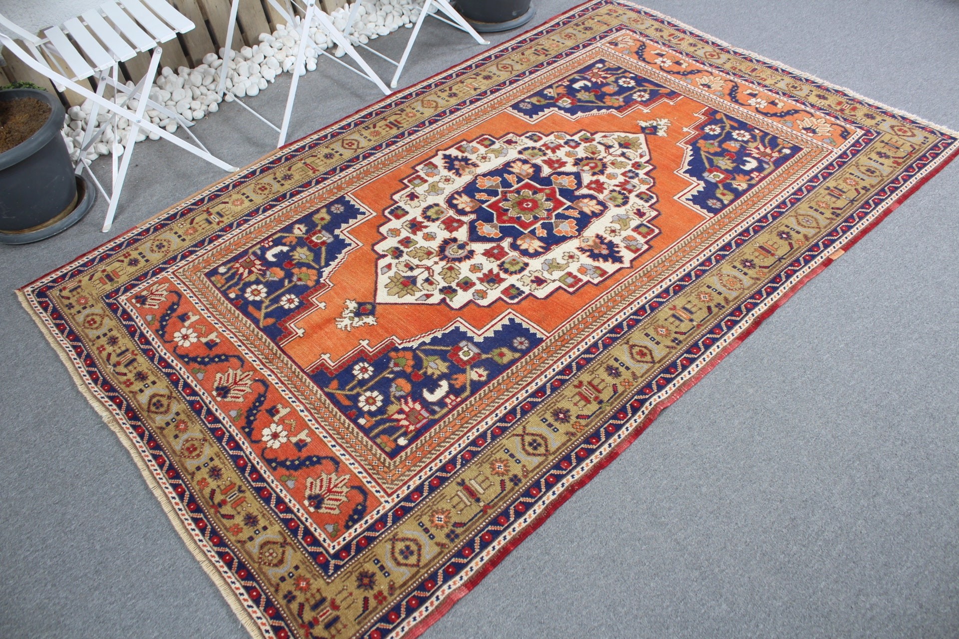 Home Decor Rugs, Vintage Rugs, Antique Rugs, Nursery Rug, Dining Room Rugs, 4.9x7.6 ft Area Rug, Turkish Rugs, Orange Anatolian Rug