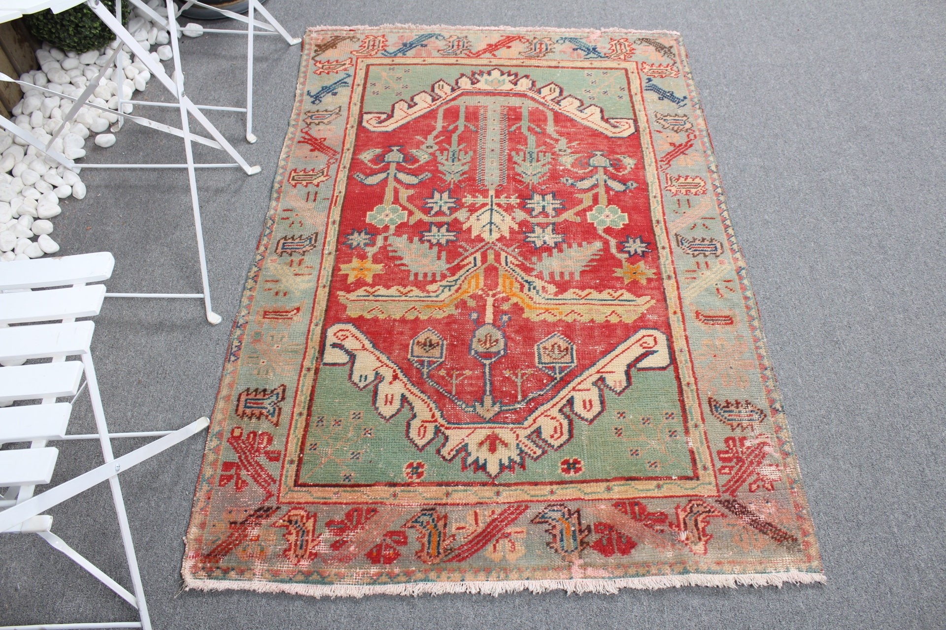 Bedroom Rug, Nursery Rug, Turkish Rug, Wool Rugs, Rugs for Bedroom, Vintage Rugs, Red Oushak Rug, 3.4x5 ft Accent Rug, Kitchen Rug