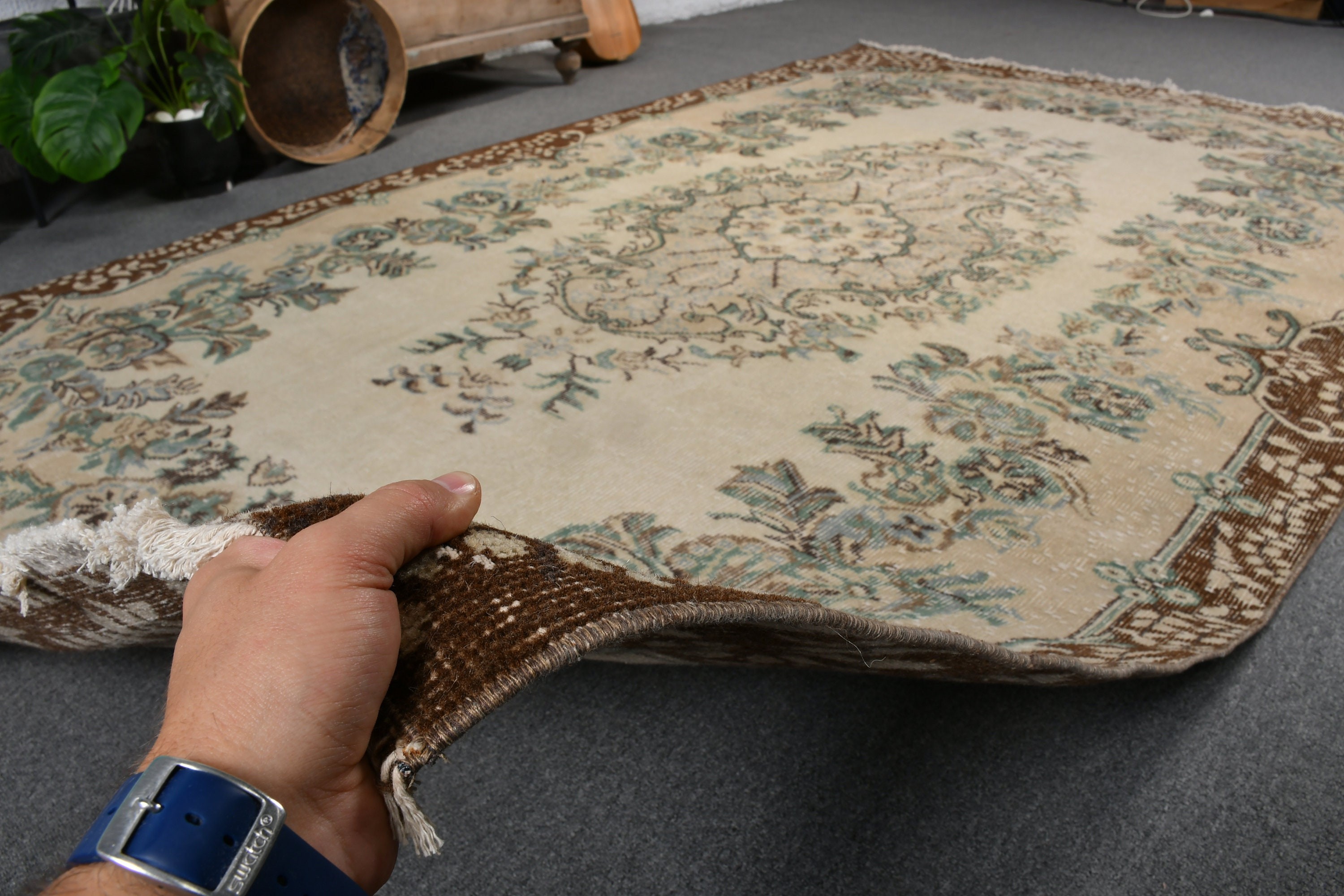 Bej Anadolu Halısı, Vintage Halı, Fas Halıları, 5.9x9.5 ft Büyük Halı, Özel Halı, Yemek Odası Halıları, Salon Halısı, Antika Halı, Türk Halısı