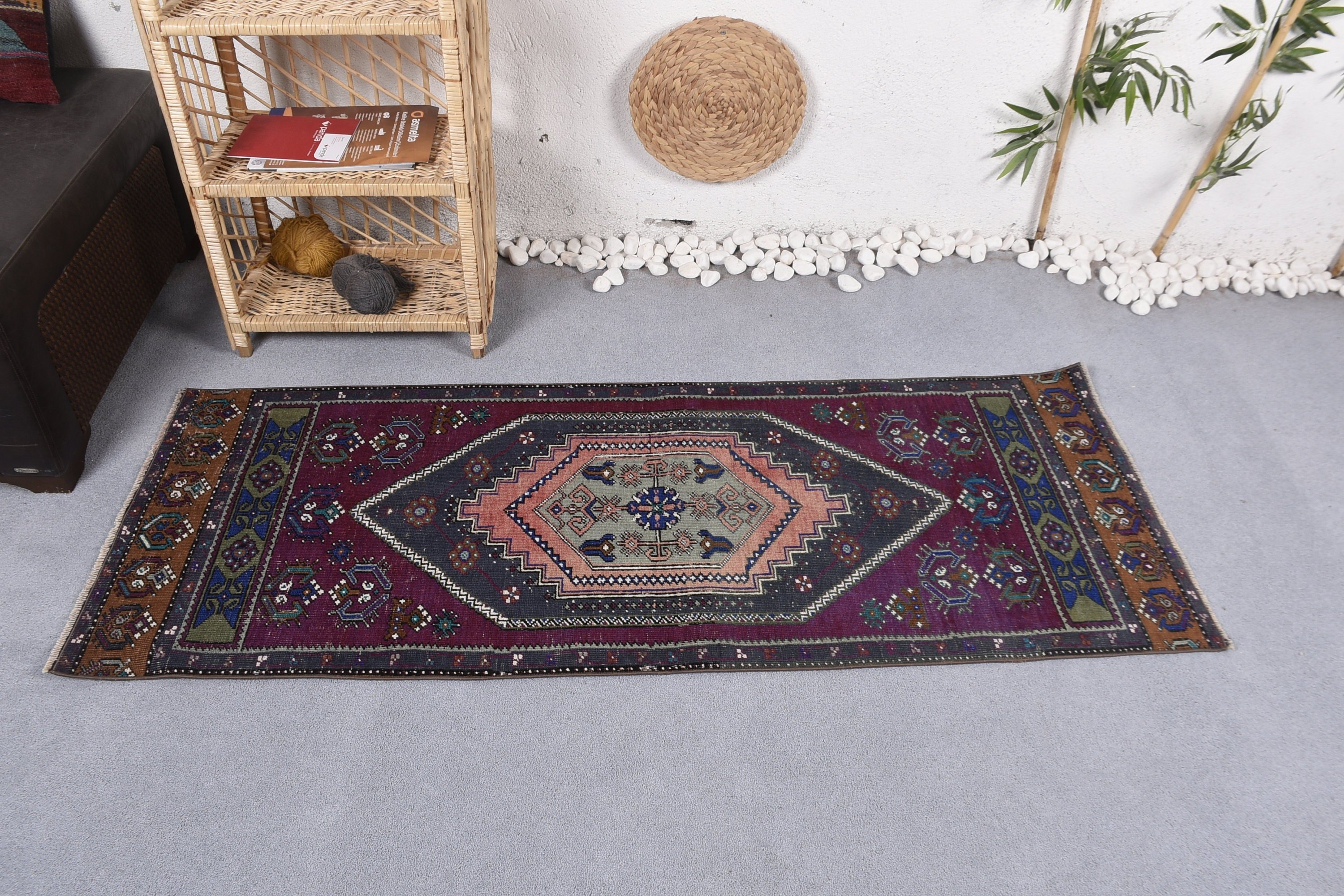 Mutfak Halıları, Havalı Halı, Koşucu Halıları, Vintage Halı, Oushak Halıları, Türk Halıları, 2,2x5,8 ft Runner Halısı, Mor Ev Dekorasyonu Halısı, Koridor Halısı