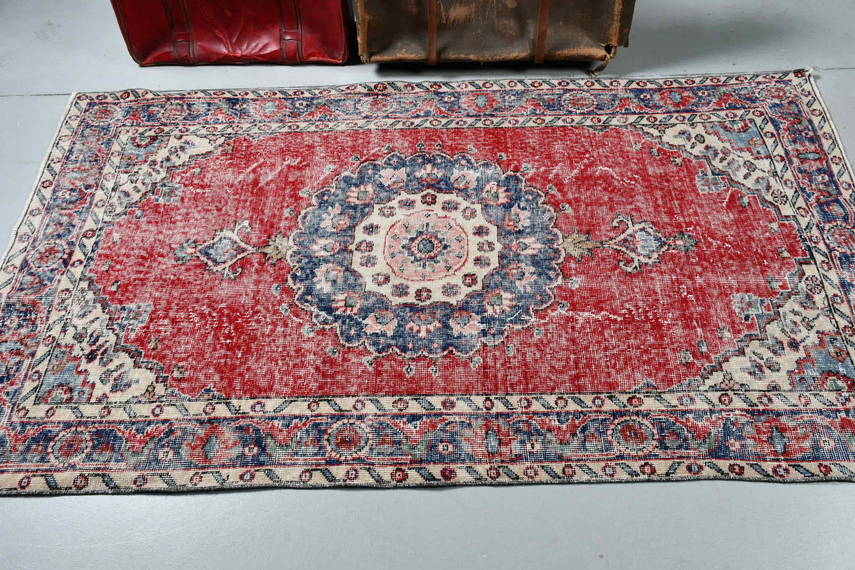 Old Rug, Red Oushak Rugs, Bedroom Rugs, 3.7x6.7 ft Area Rugs, Floor Rug, Vintage Rug, Nursery Rugs, Turkish Rug, Antique Rug, Rugs for Area